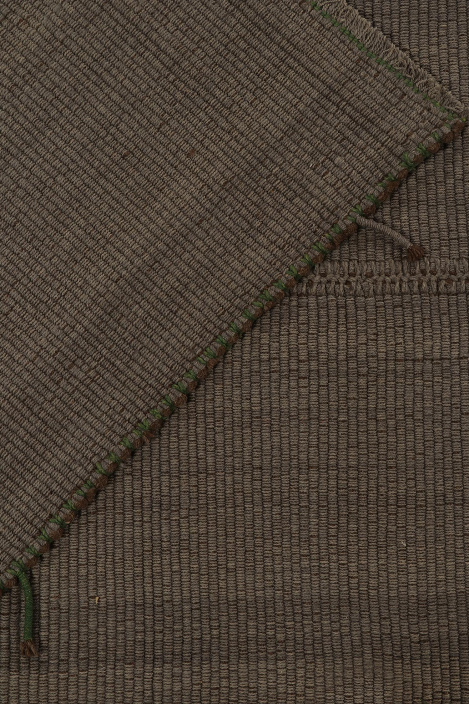 Rug & Kilim’s Contemporary Kilim in Brown with Green Accents, Muted Stripes In New Condition For Sale In Long Island City, NY
