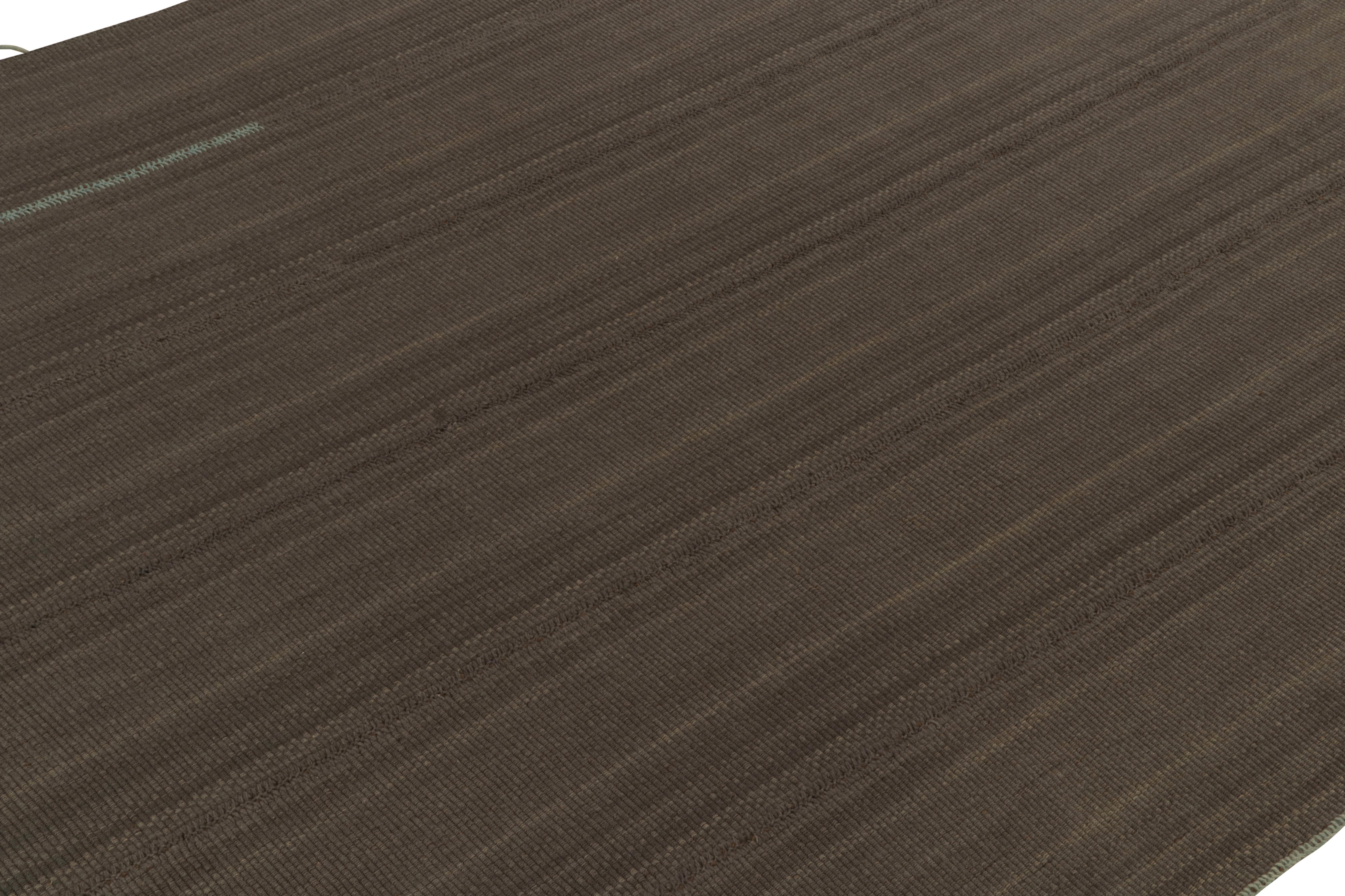 Hand-Knotted Rug & Kilim’s Contemporary Kilim in Brown with Muted Stripes For Sale