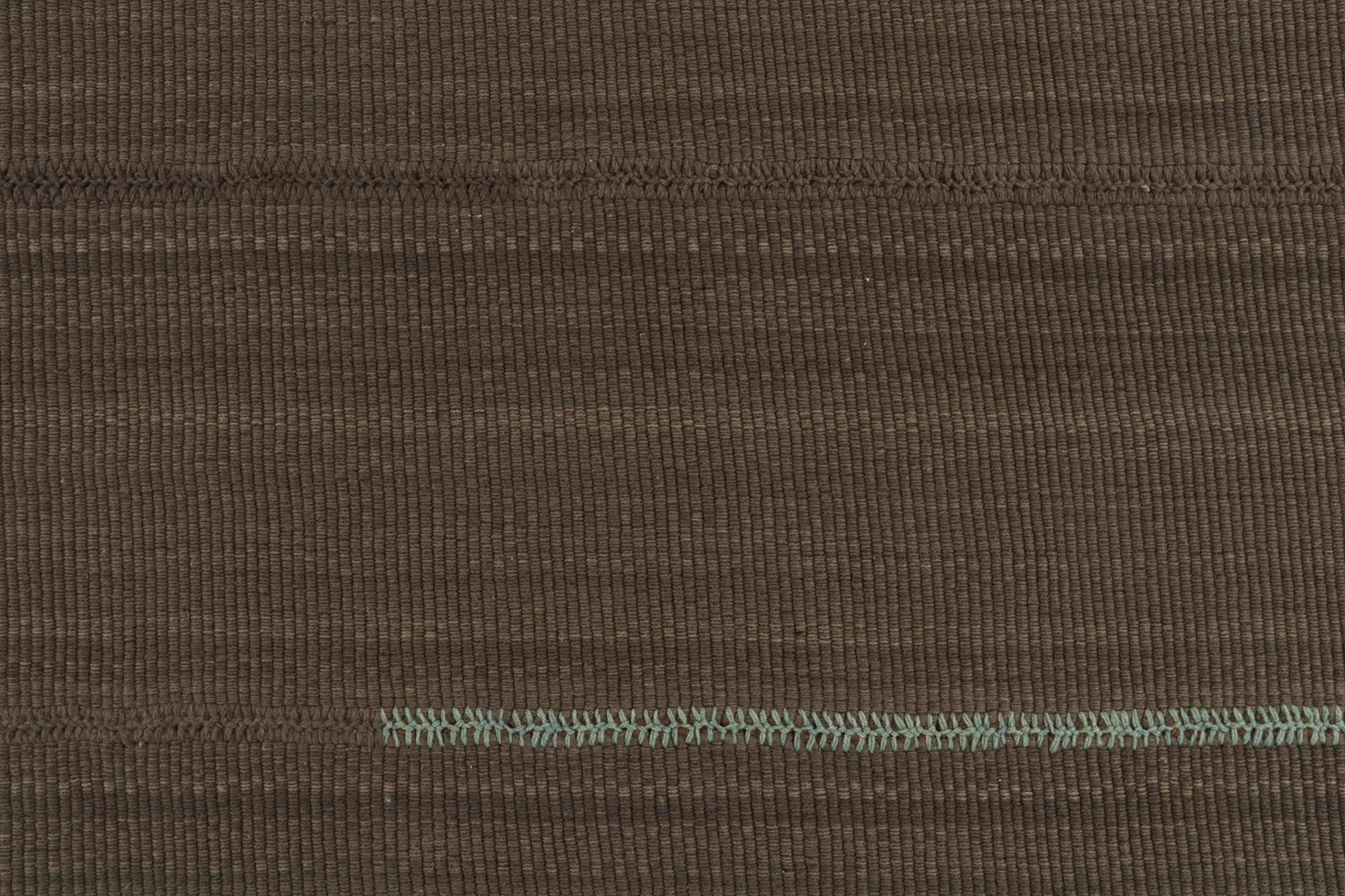 Wool Rug & Kilim’s Contemporary Kilim in Brown with Muted Stripes For Sale