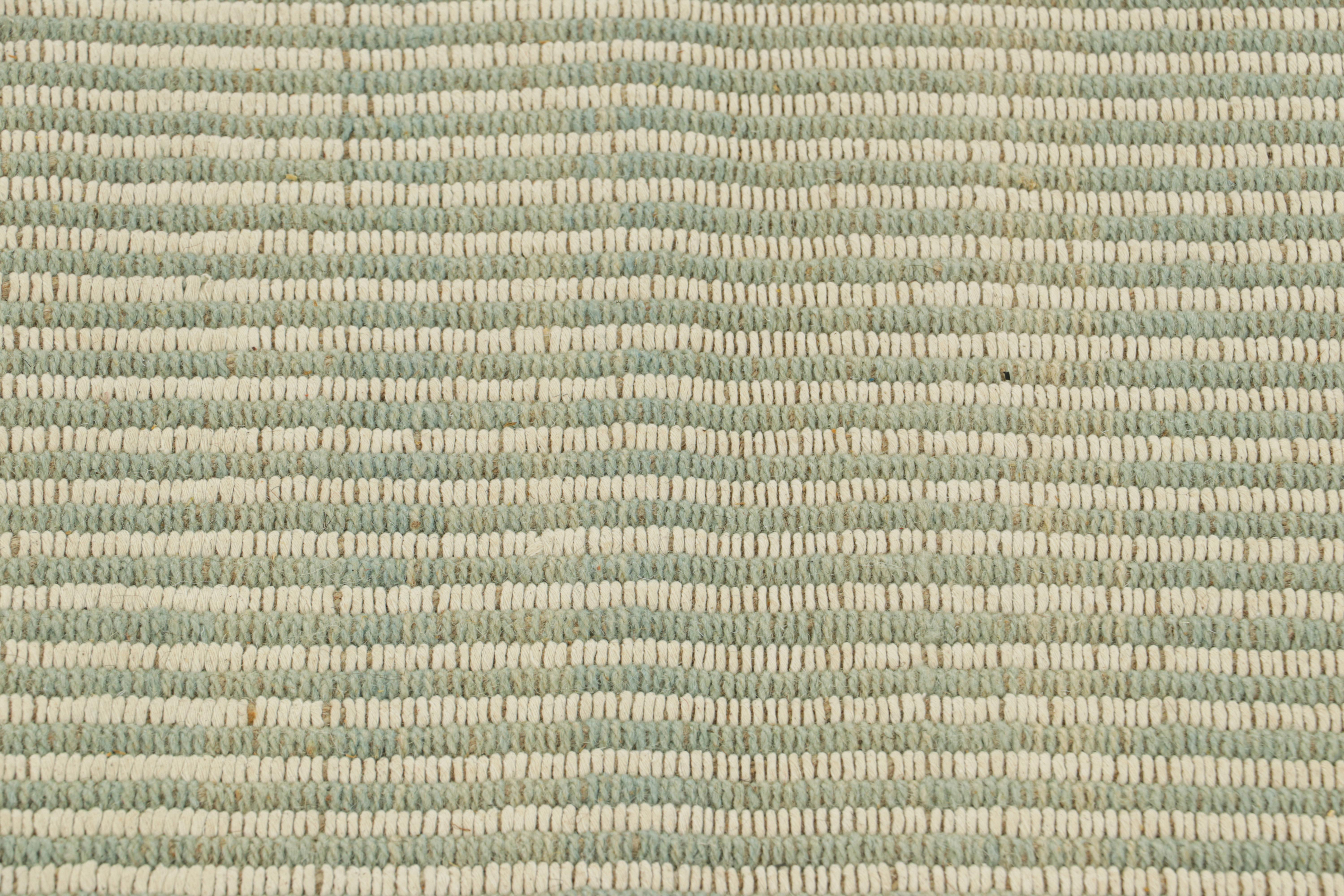 Modern Rug & Kilim’s Contemporary Kilim in Cream and Blue Textural Stripes For Sale