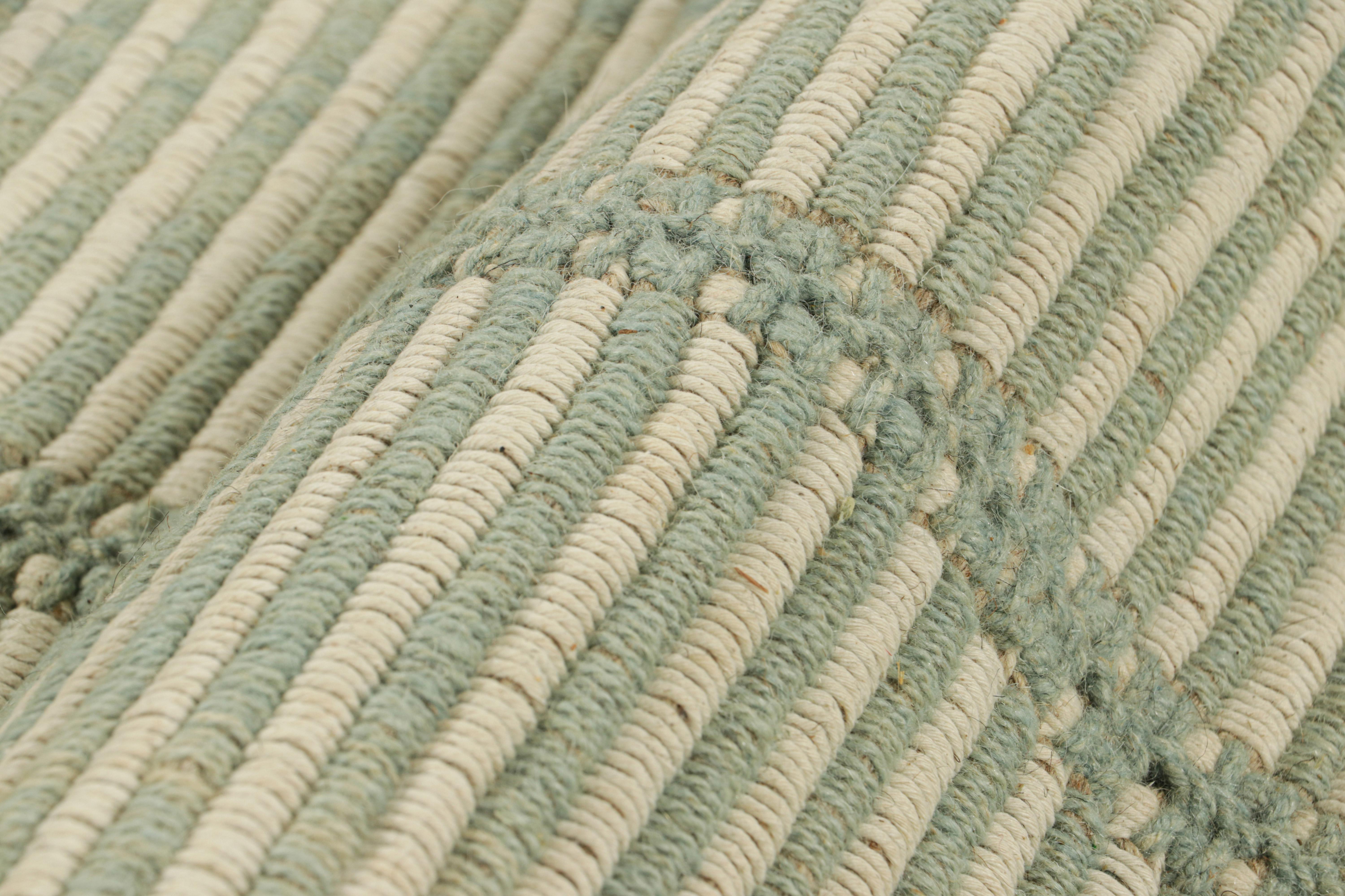 Rug & Kilim’s Contemporary Kilim in Cream and Blue Textural Stripes In New Condition For Sale In Long Island City, NY