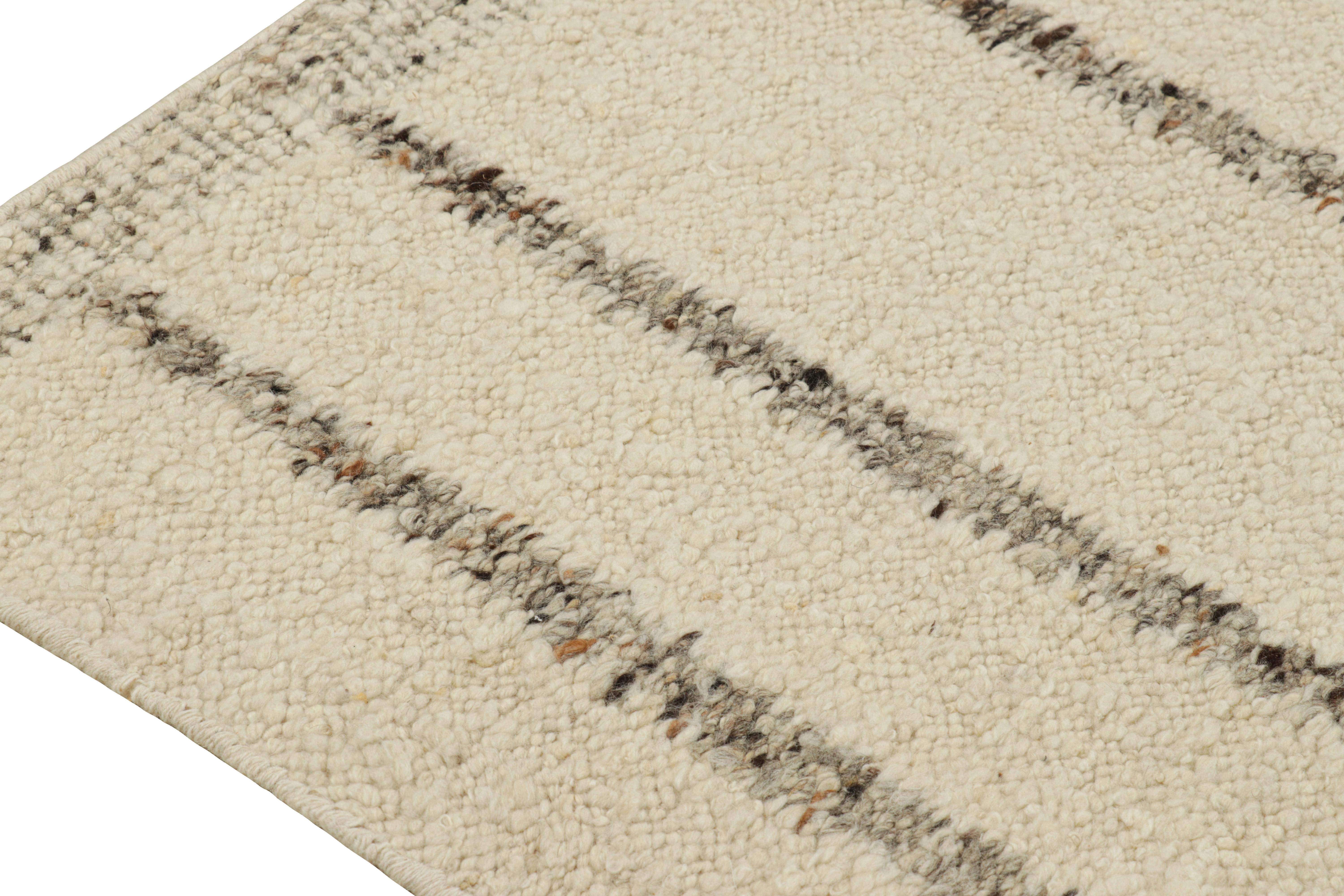 Modern Rug & Kilim’s Contemporary Kilim in Cream and White with Stripes For Sale