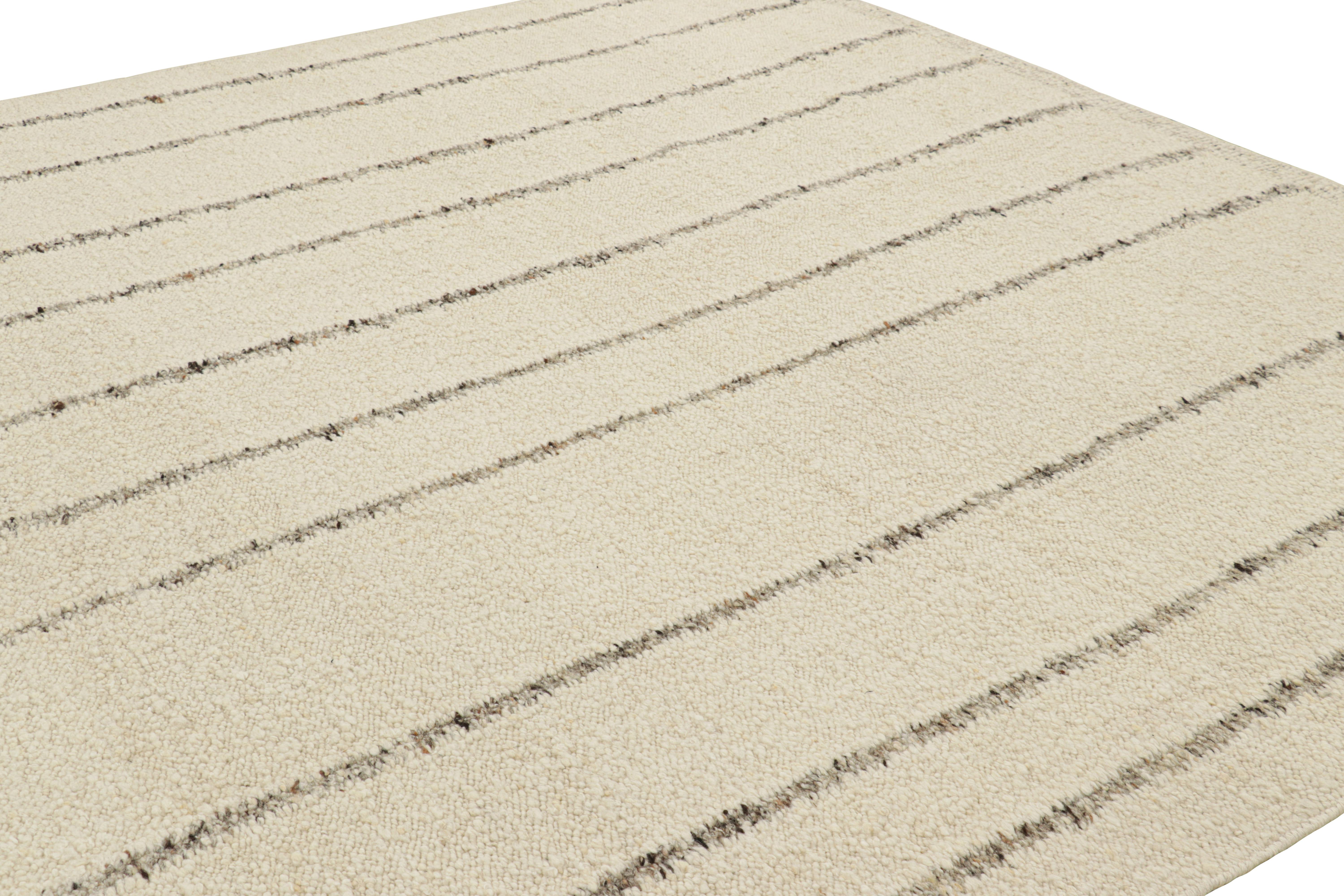 Indian Rug & Kilim’s Contemporary Kilim in Cream and White with Stripes For Sale