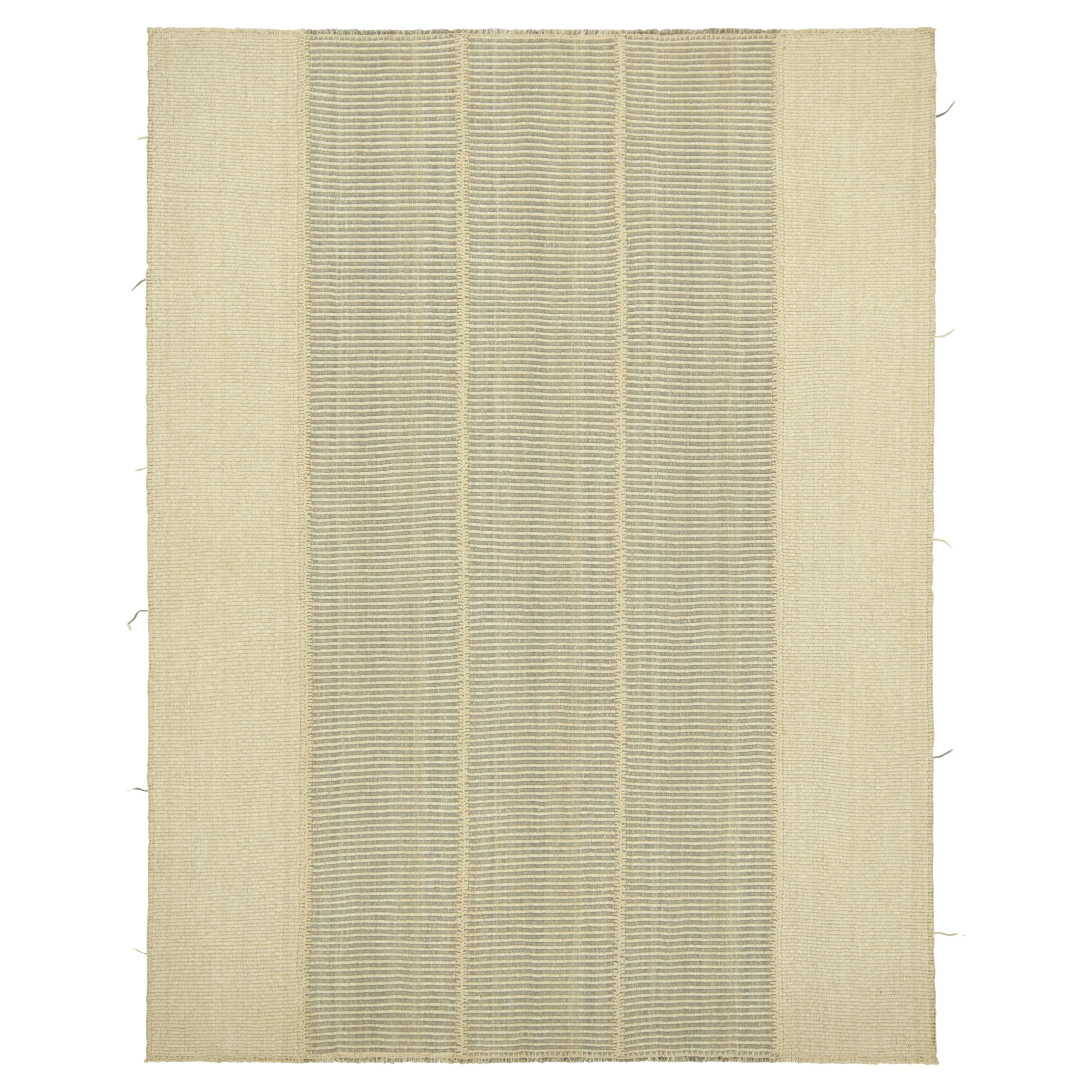 Rug & Kilim’s Contemporary Kilim in Cream, Beige and Gray Textural Stripes