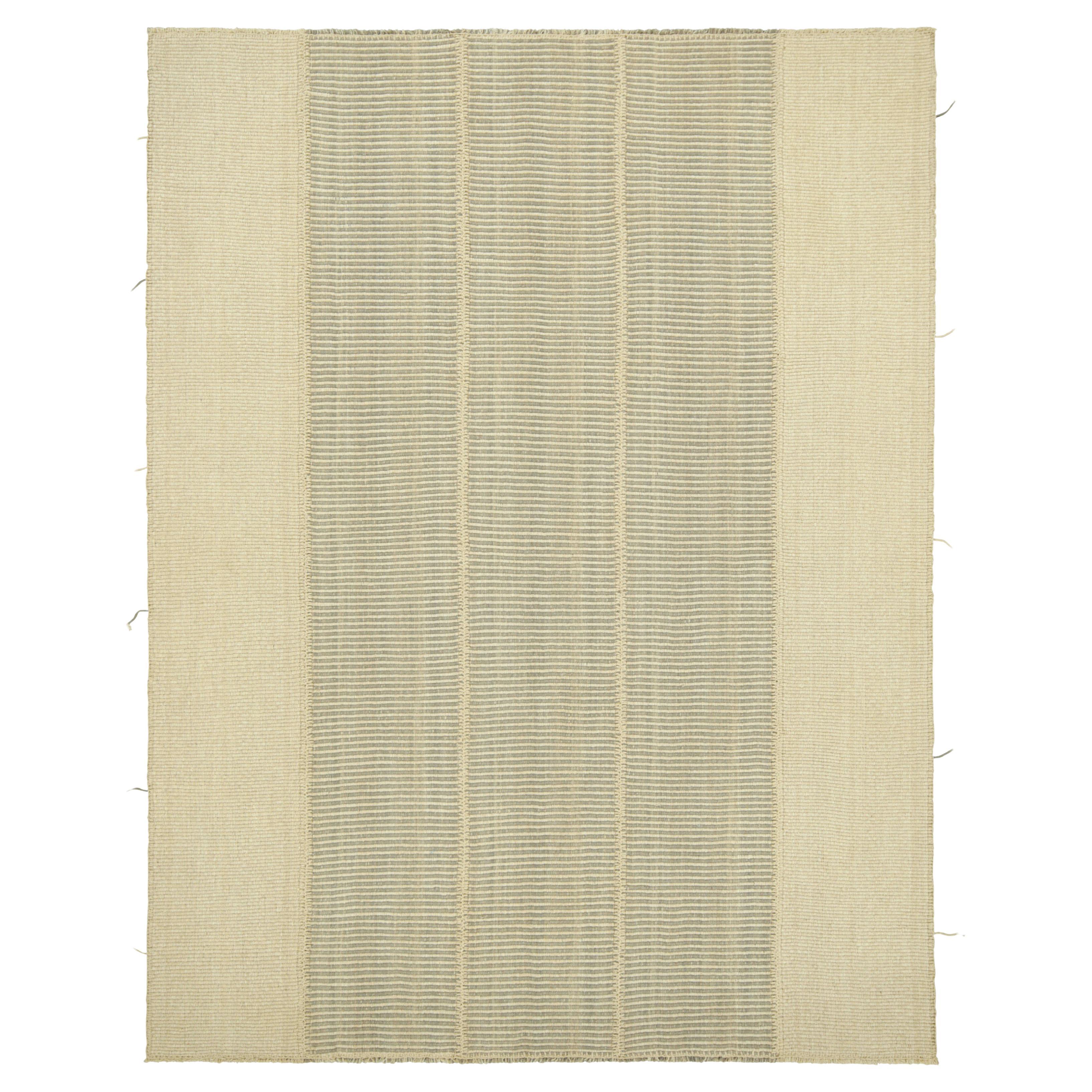 Rug & Kilim’s Contemporary Kilim in Cream, Beige and Gray Textural Stripes