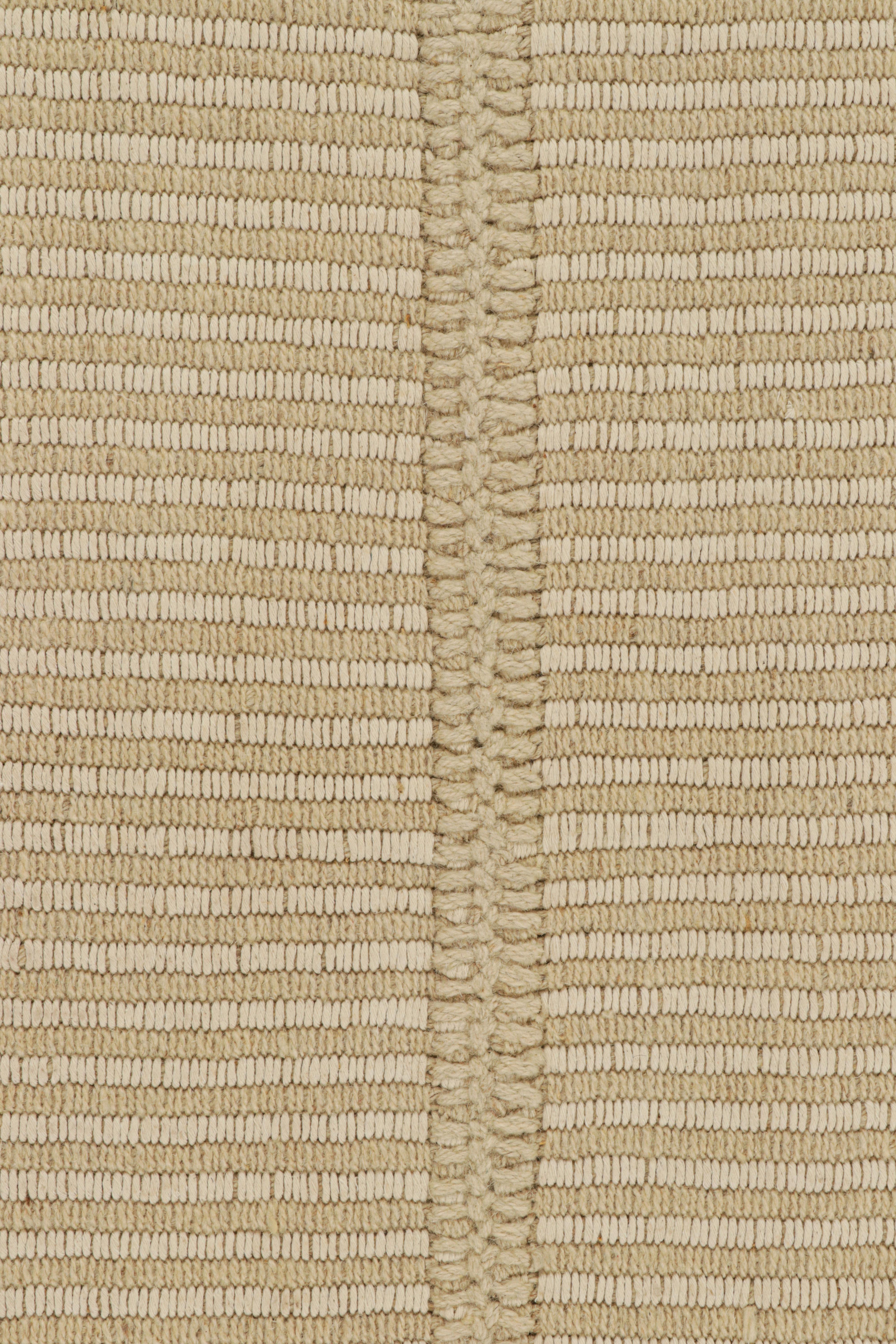Modern Rug & Kilim’s Contemporary Kilim in Cream White and Beige Textural Stripes For Sale