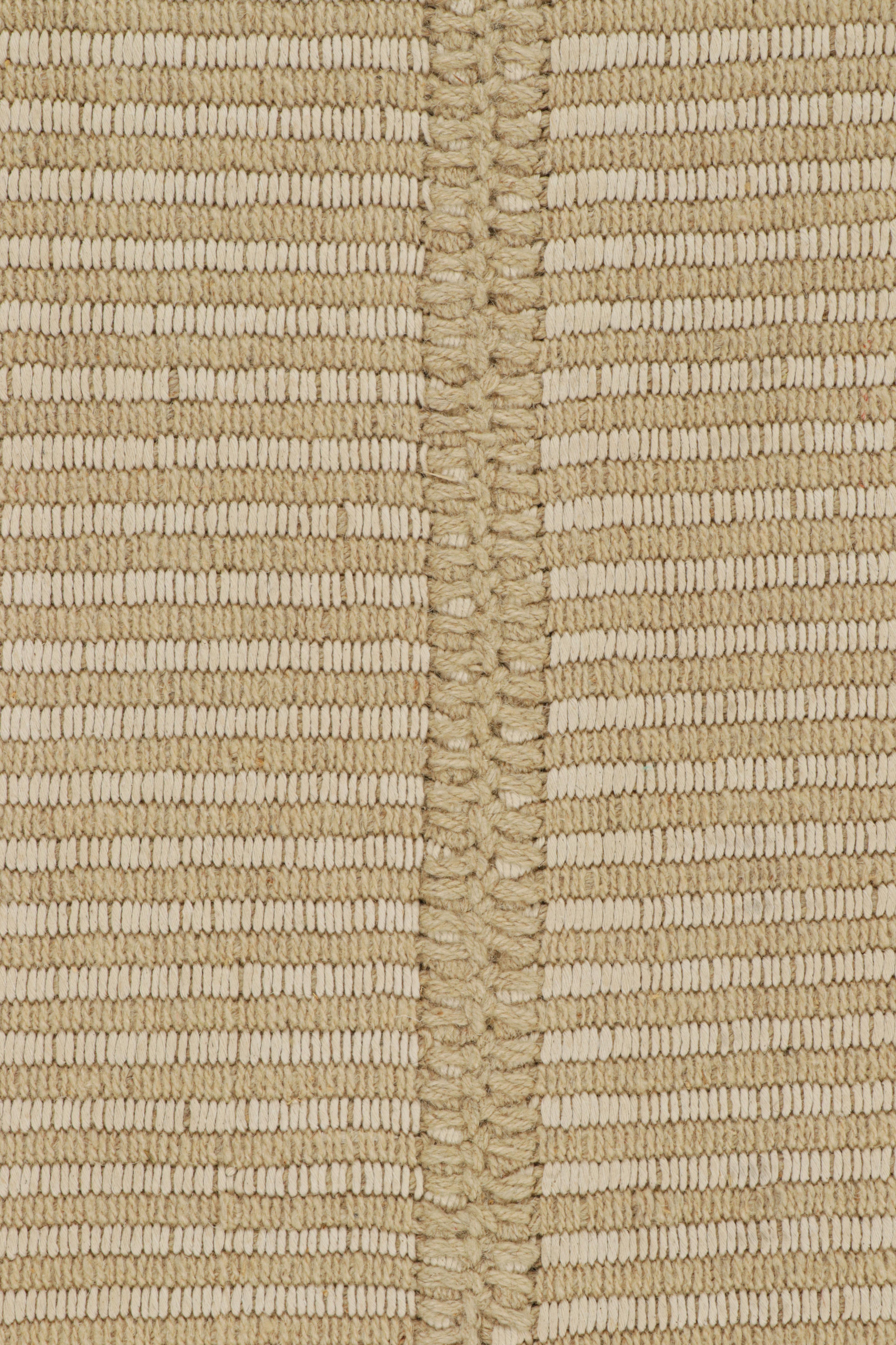 Modern Rug & Kilim’s Contemporary Kilim in Cream White and Beige Textural Stripes For Sale