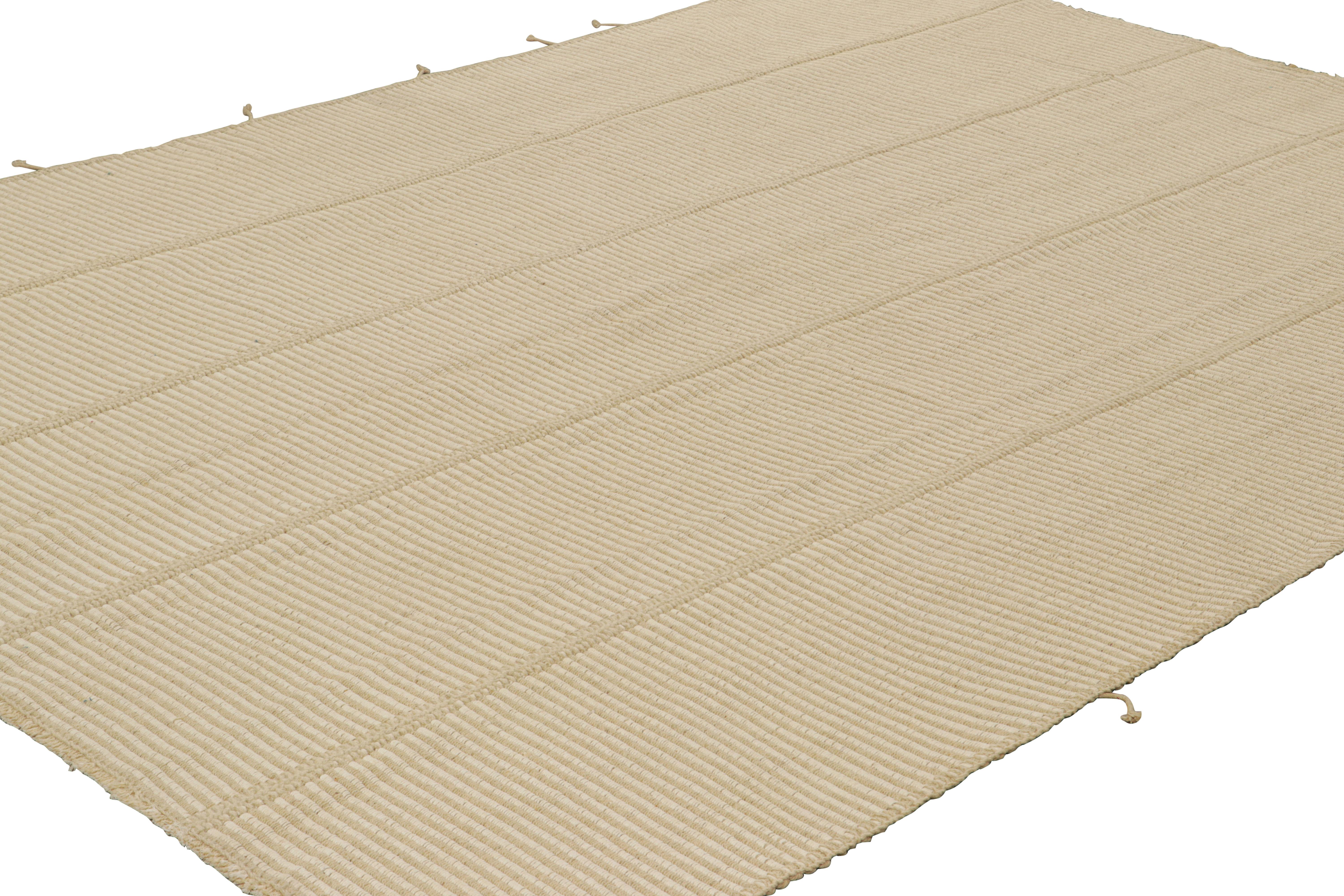 Turkish Rug & Kilim’s Contemporary Kilim in Cream White and Beige Textural Stripes For Sale