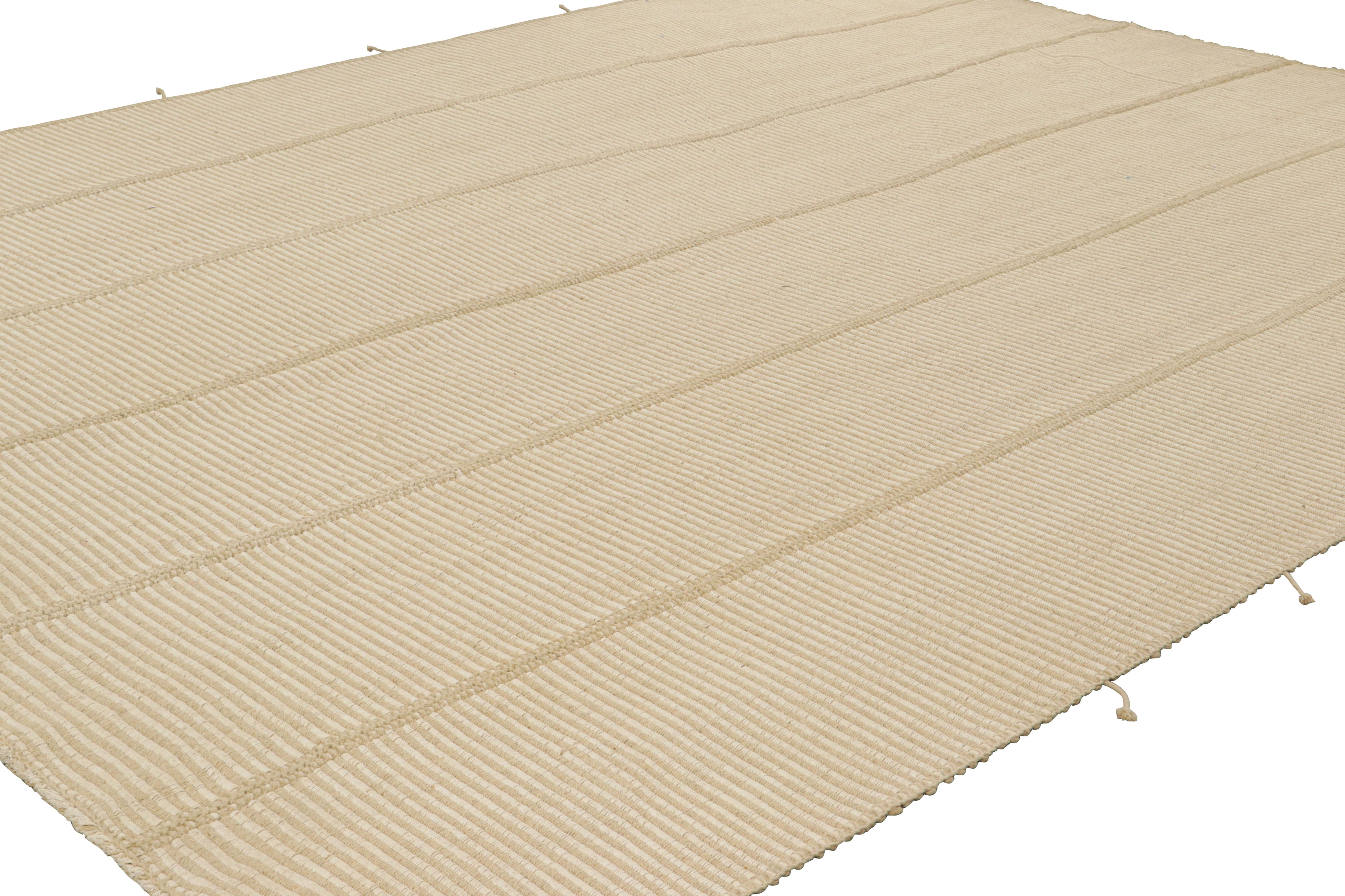 Turkish Rug & Kilim’s Contemporary Kilim in Cream White and Beige Textural Stripes For Sale