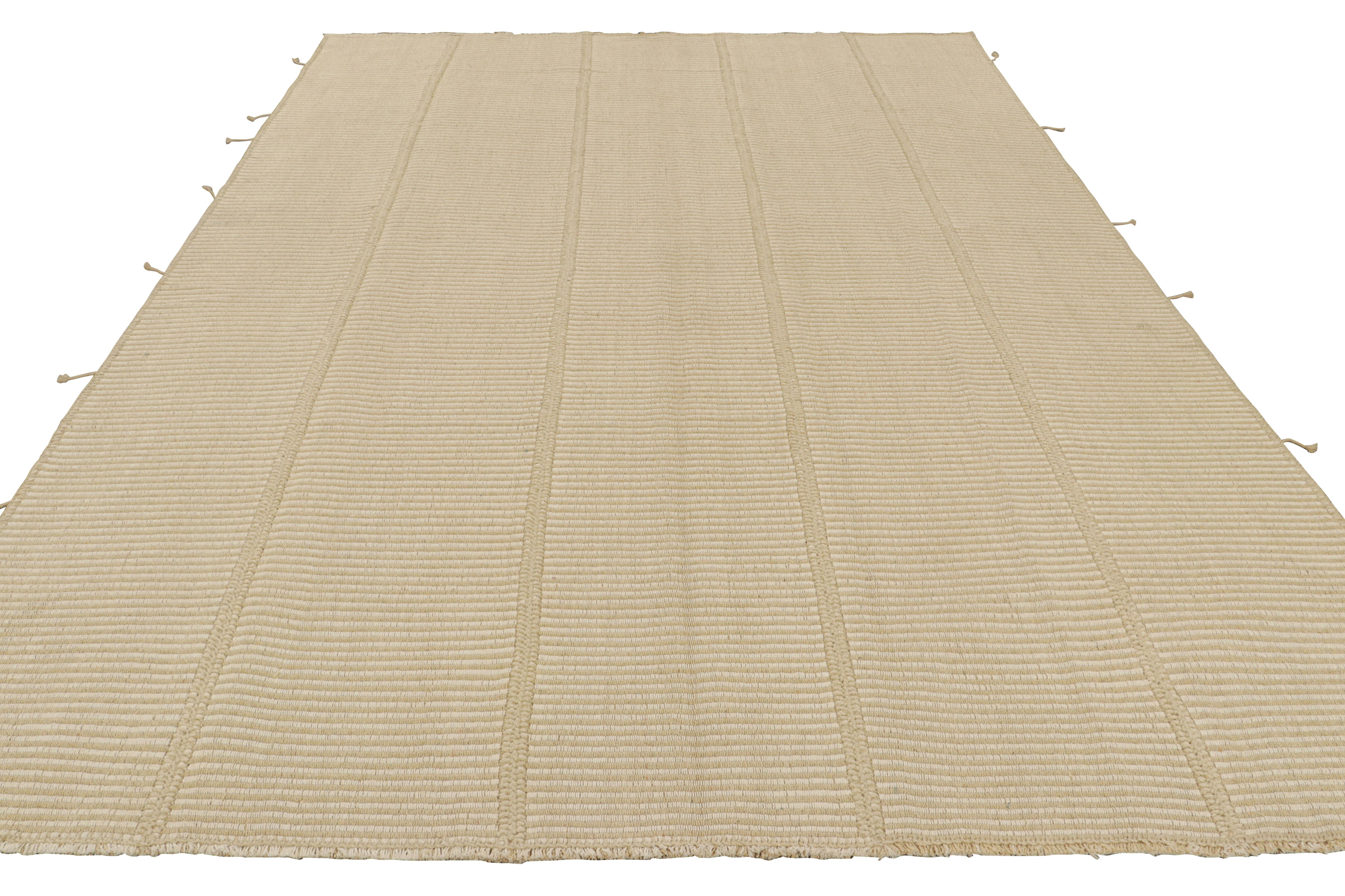 Hand-Woven Rug & Kilim’s Contemporary Kilim in Cream White and Beige Textural Stripes For Sale