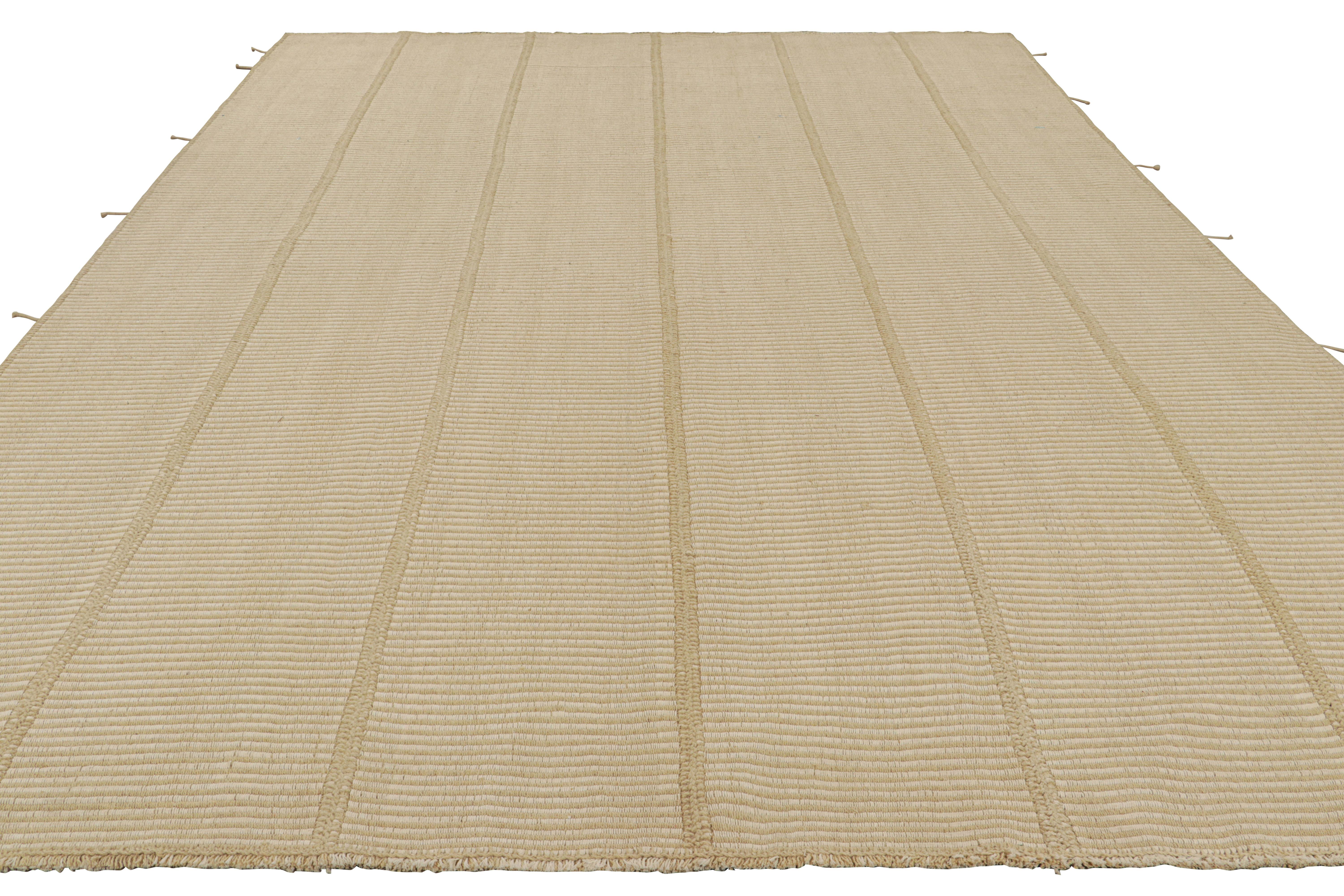 Hand-Woven Rug & Kilim’s Contemporary Kilim in Cream White and Beige Textural Stripes For Sale