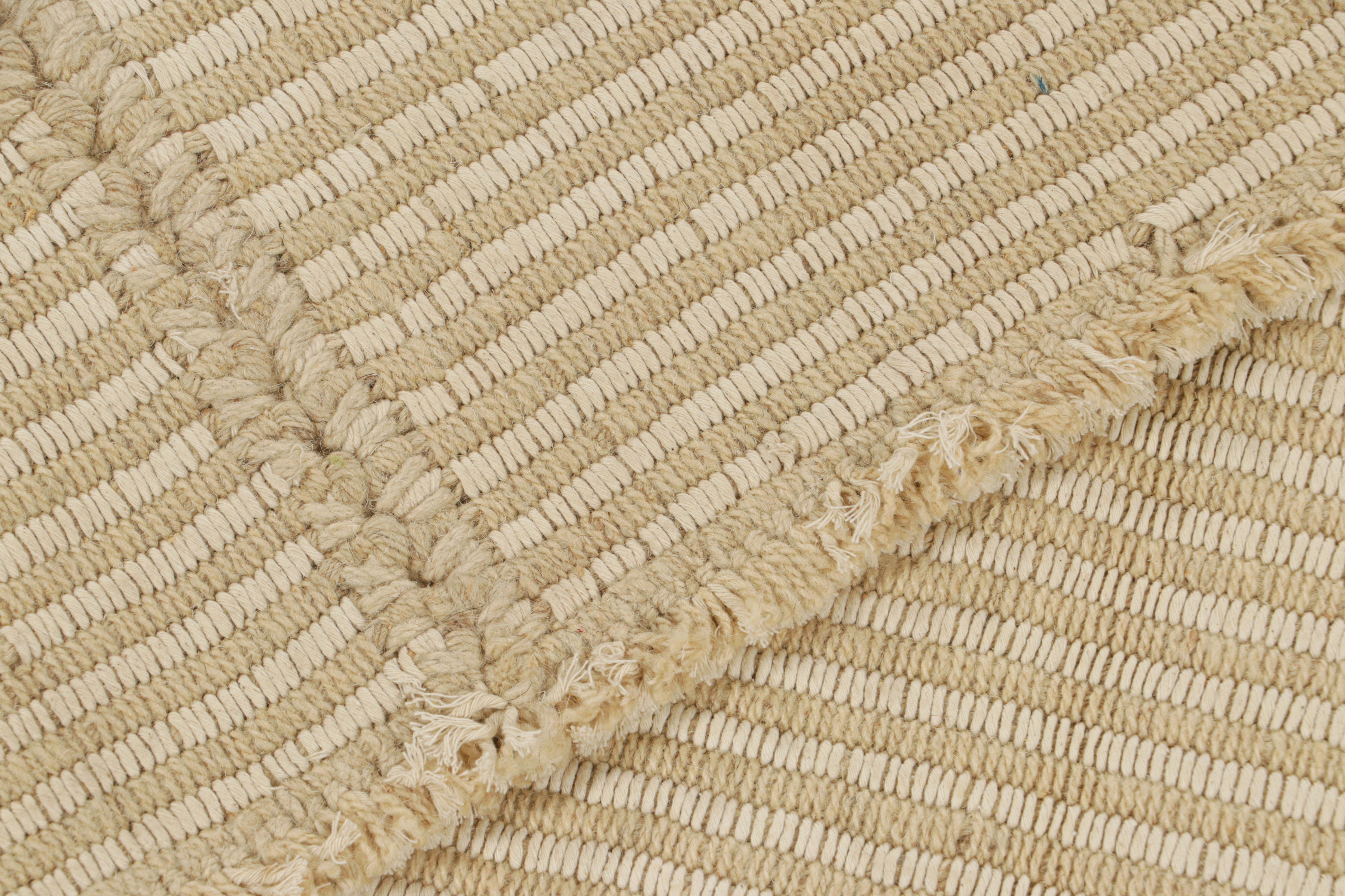 Wool Rug & Kilim’s Contemporary Kilim in Cream White and Beige Textural Stripes For Sale