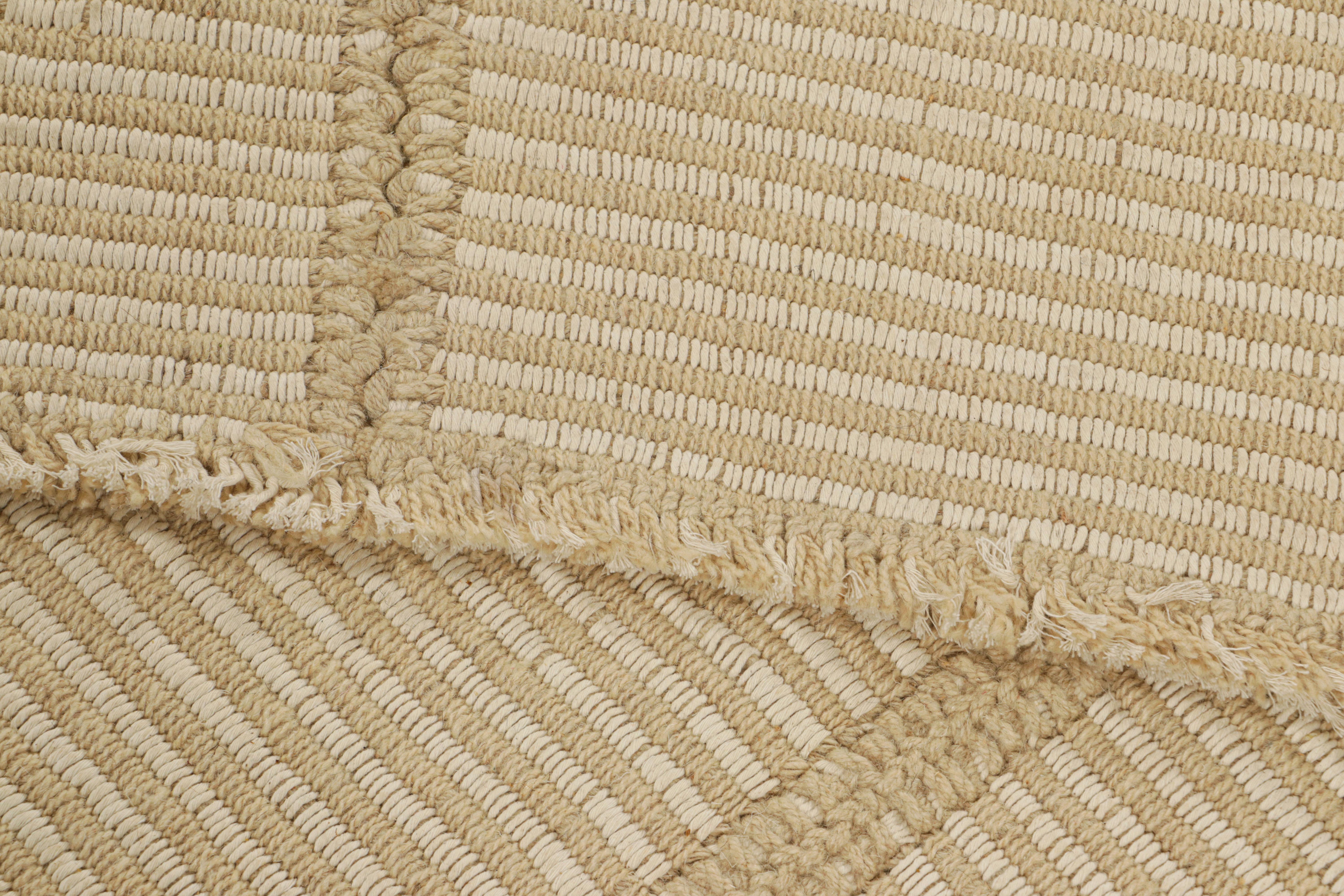 Wool Rug & Kilim’s Contemporary Kilim in Cream White and Beige Textural Stripes For Sale