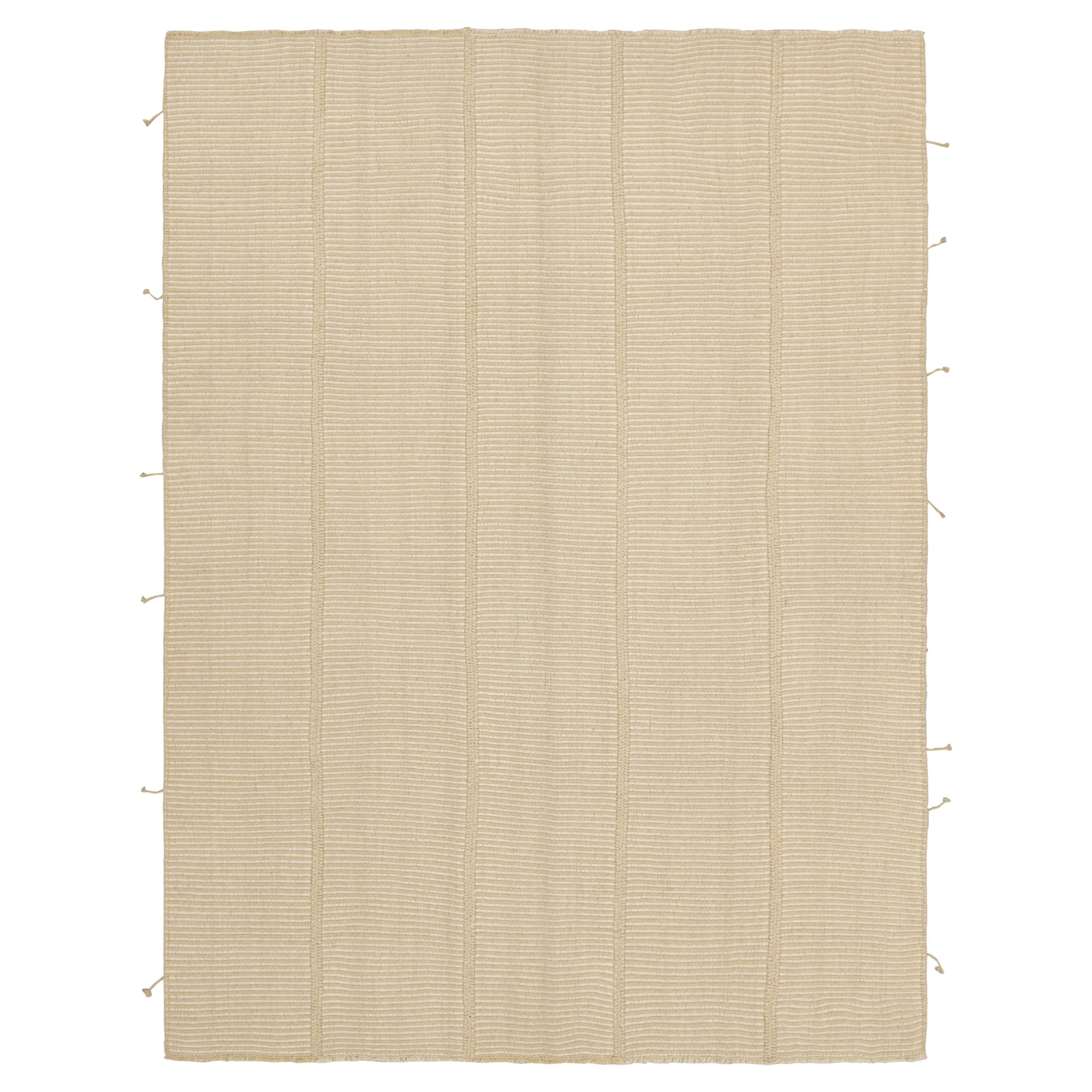 Rug & Kilim’s Contemporary Kilim in Cream White and Beige Textural Stripes