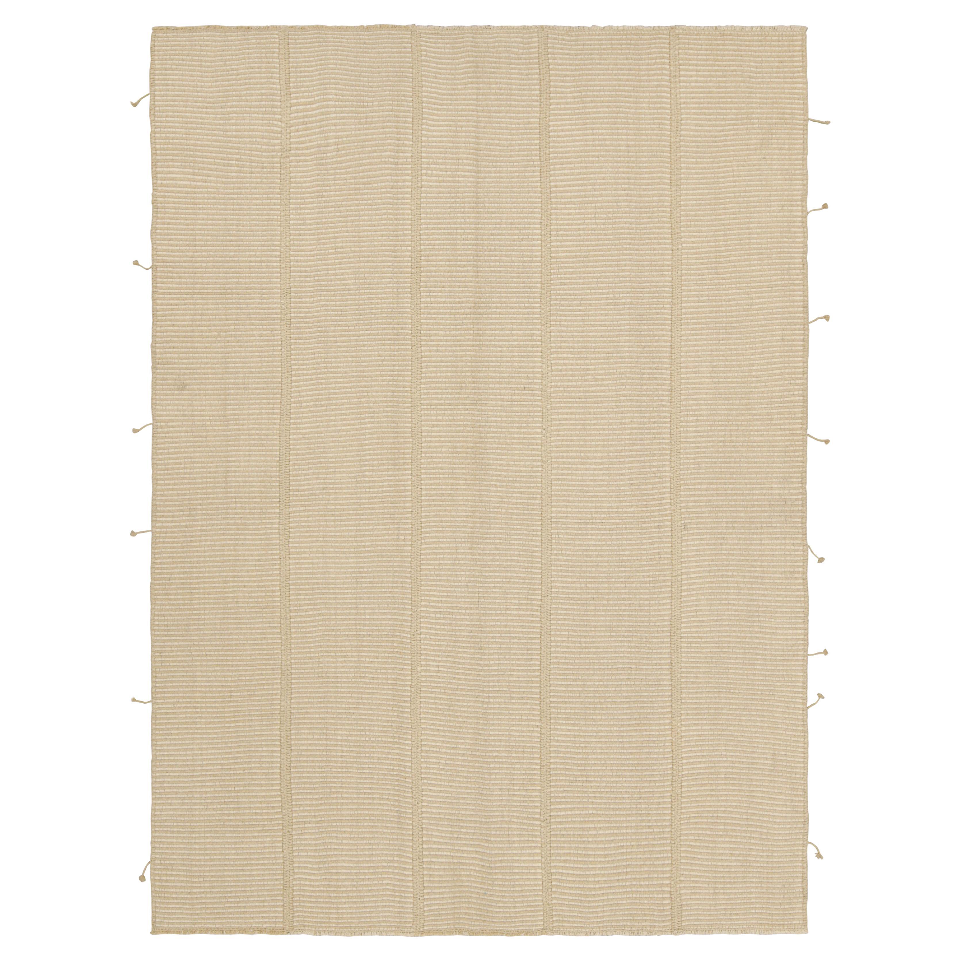 Rug & Kilim’s Contemporary Kilim in Cream White and Beige Textural Stripes For Sale