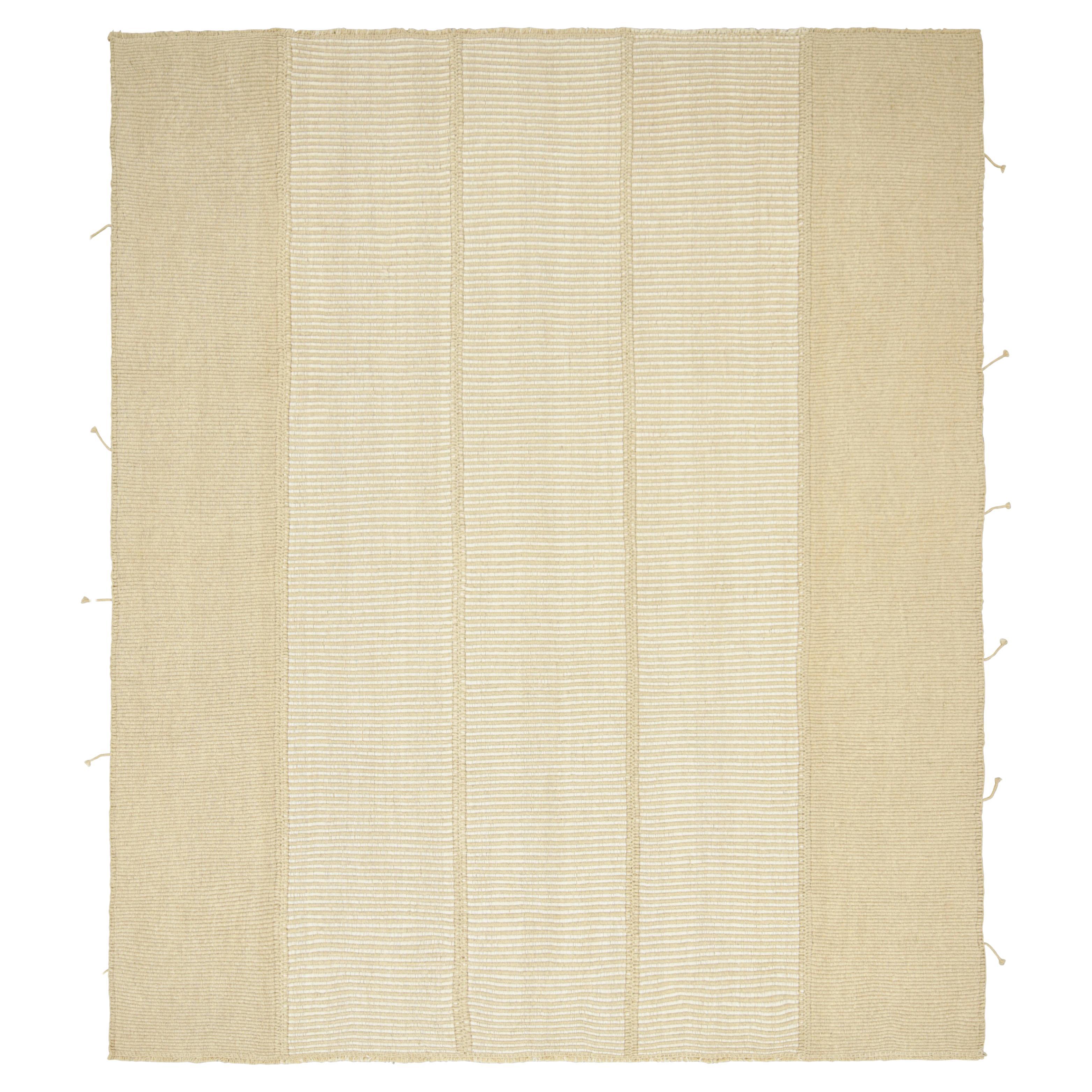 Rug & Kilim’s Contemporary Kilim in Cream White and Beige Textural Stripes