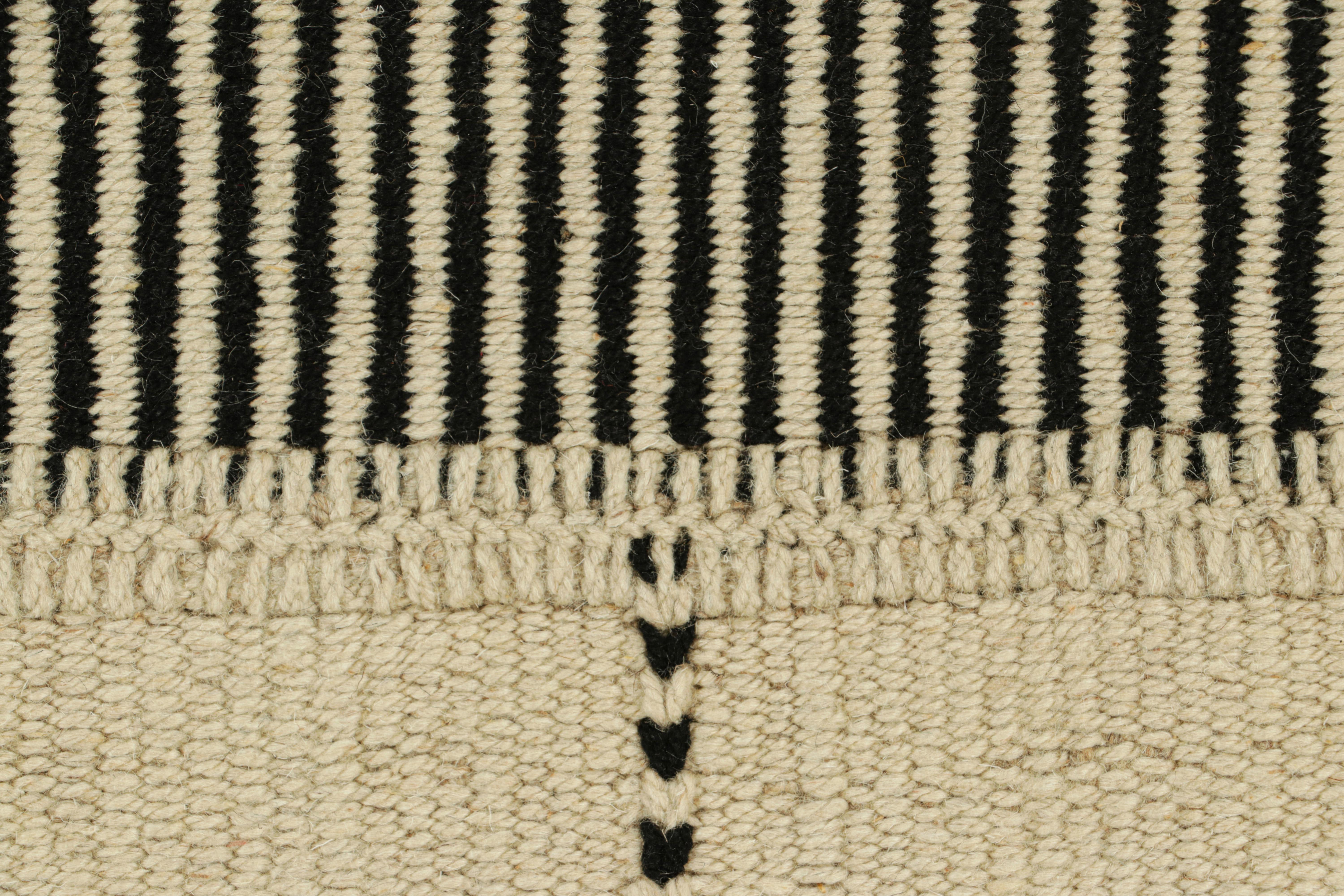 Modern Rug & Kilim’s Contemporary Kilim in Cream White and Black Textural Stripes For Sale