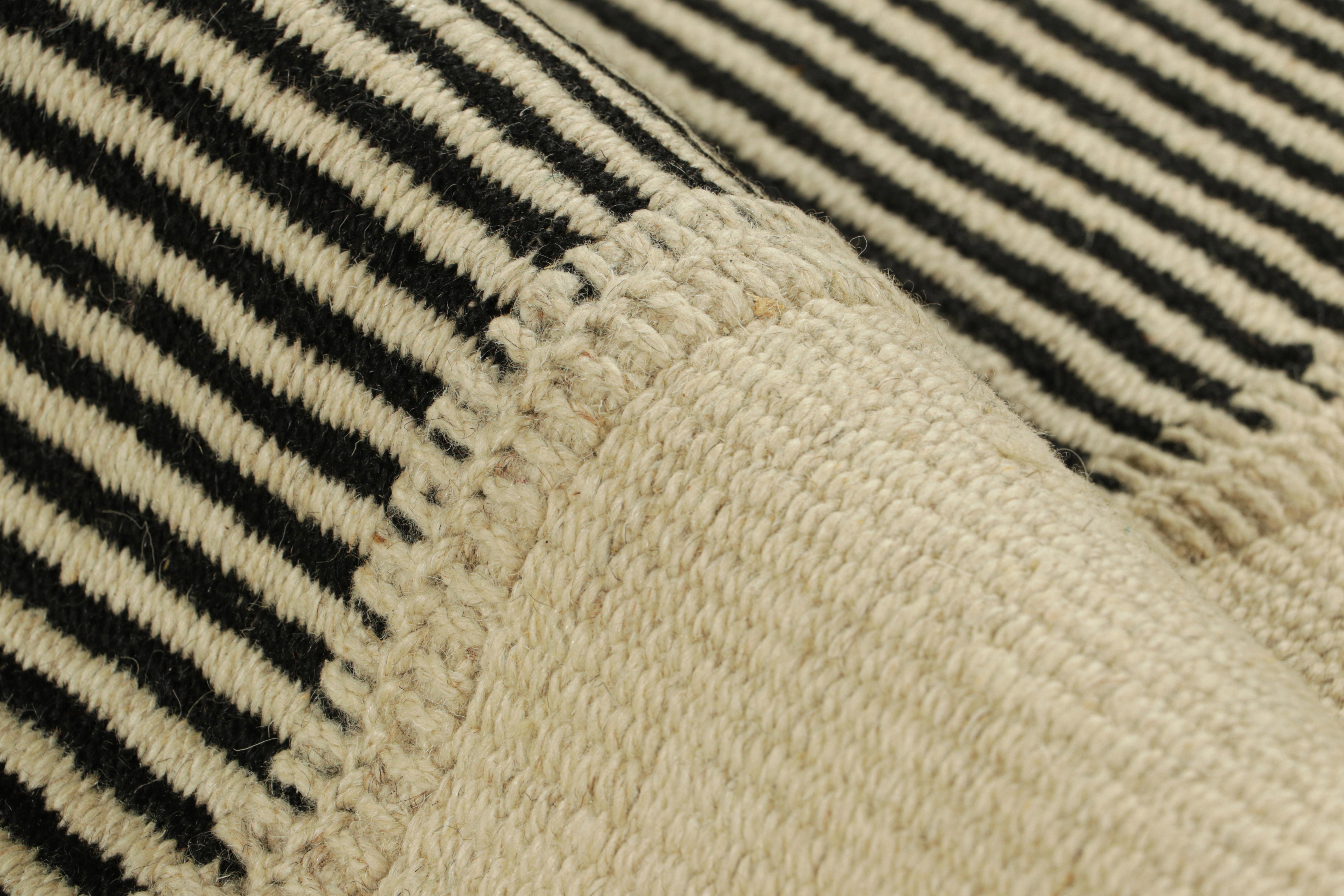 Rug & Kilim’s Contemporary Kilim in Cream White and Black Textural Stripes In New Condition For Sale In Long Island City, NY