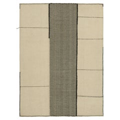 Rug & Kilim's Contemporary Kilim in Cream White and Black Textural Stripes (Kilim contemporain à rayures texturées crème, blanches et noires)