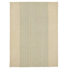 Rug & Kilim's Contemporary Kilim in Cream White and Blue Textural Stripes (Kilim contemporain à rayures texturées crème, blanches et bleues)