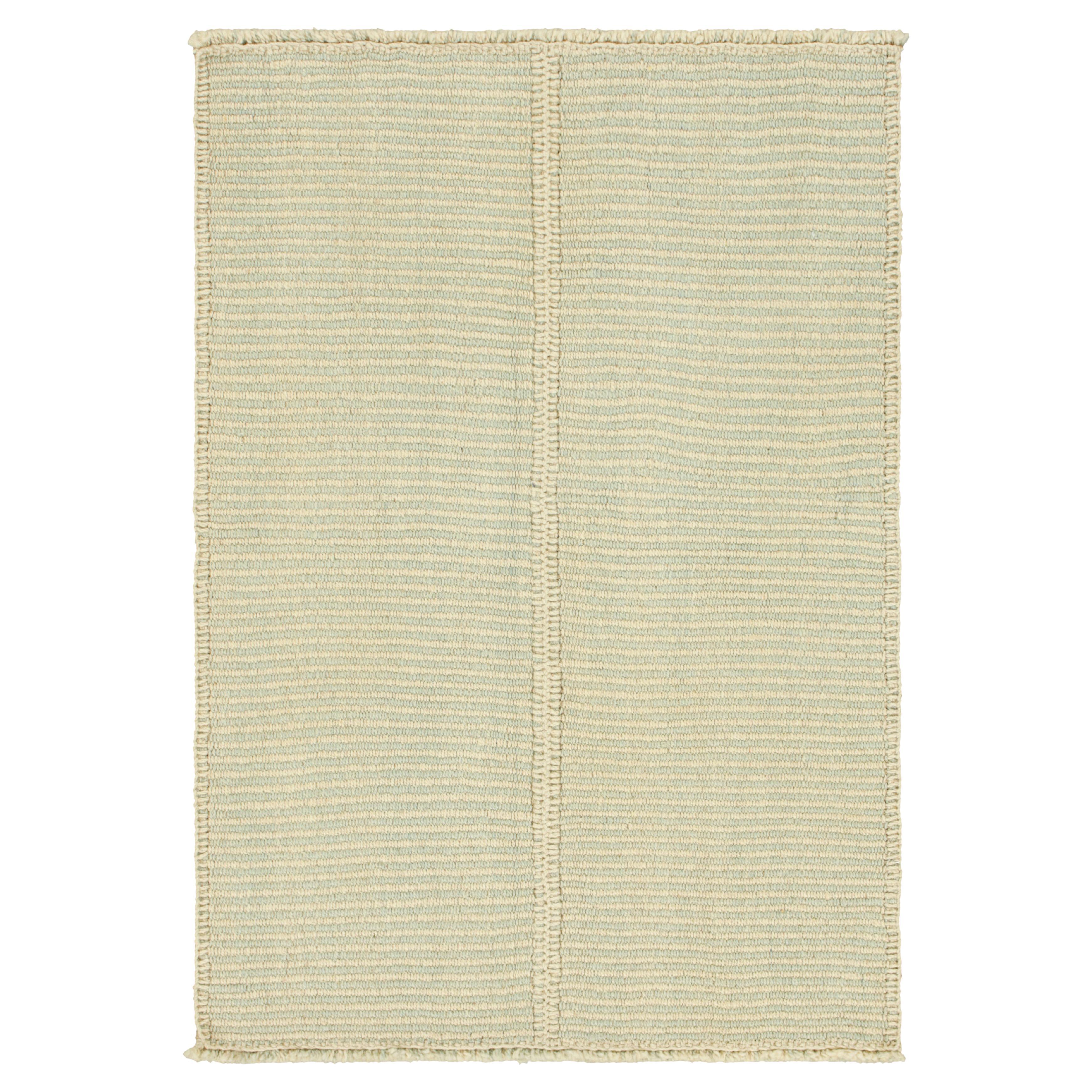 Rug & Kilim’s Contemporary Kilim in Cream White and Blue Textural Stripes