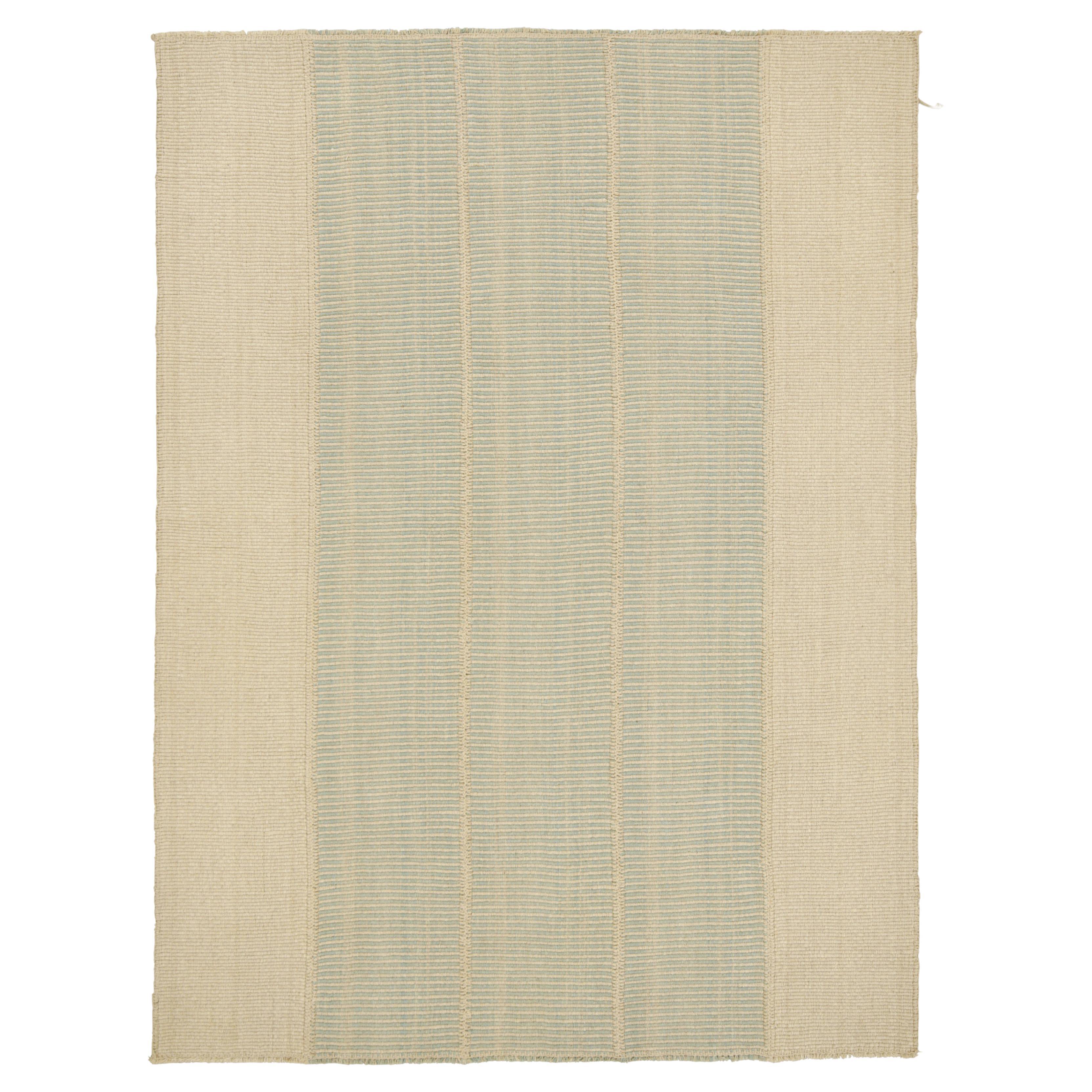 Rug
Kilim
s Contemporary Kilim in Cream White and Blue Textural Stripes (Kilim contemporain à rayures texturées crème, blanches et bleues)