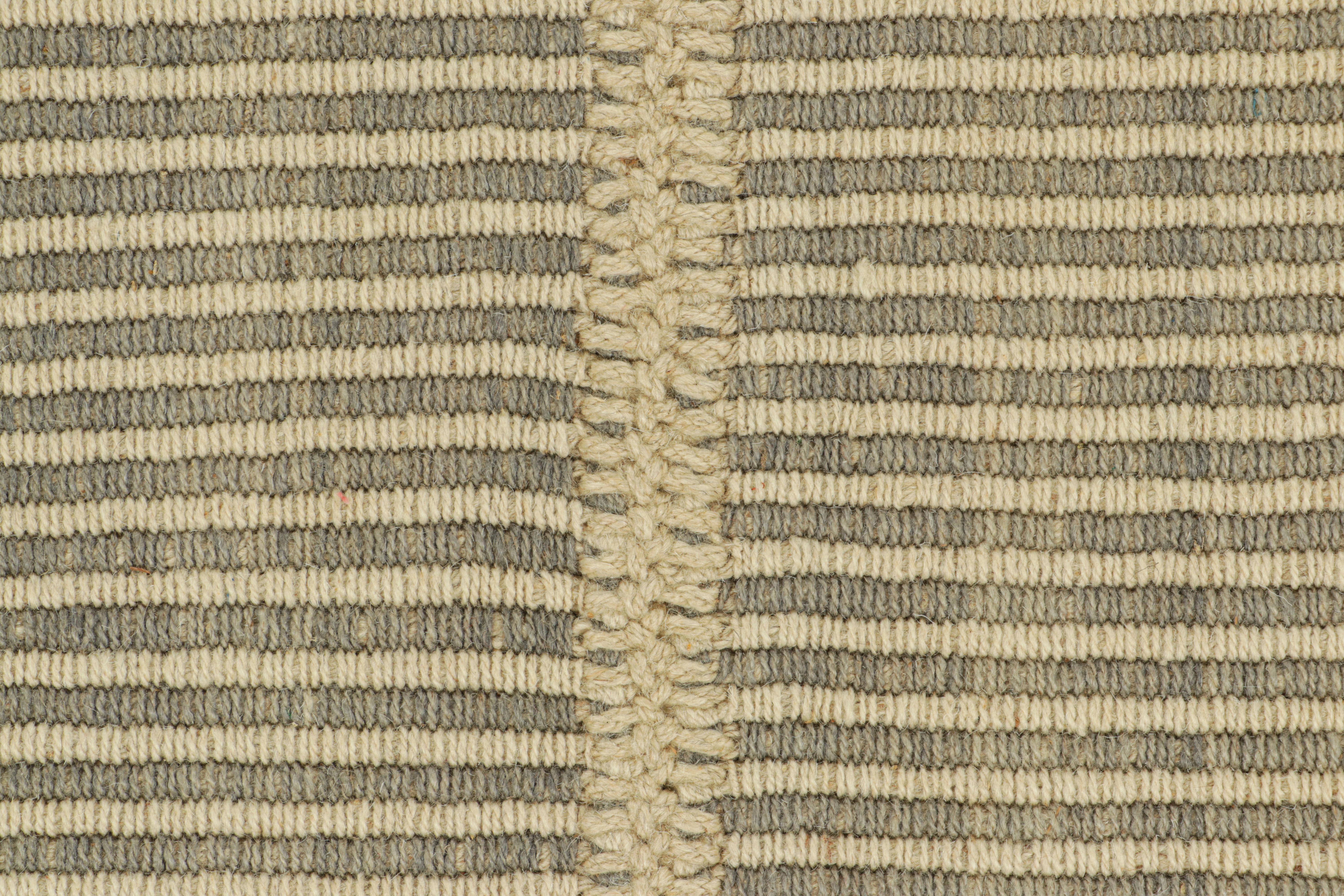 Modern Rug & Kilim’s Contemporary Kilim in Cream White and Gray Textural Stripes For Sale
