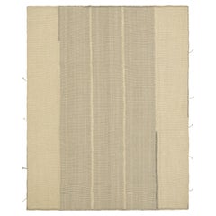Rug & Kilim’s Contemporary Kilim in Cream White and Gray Textural Stripes