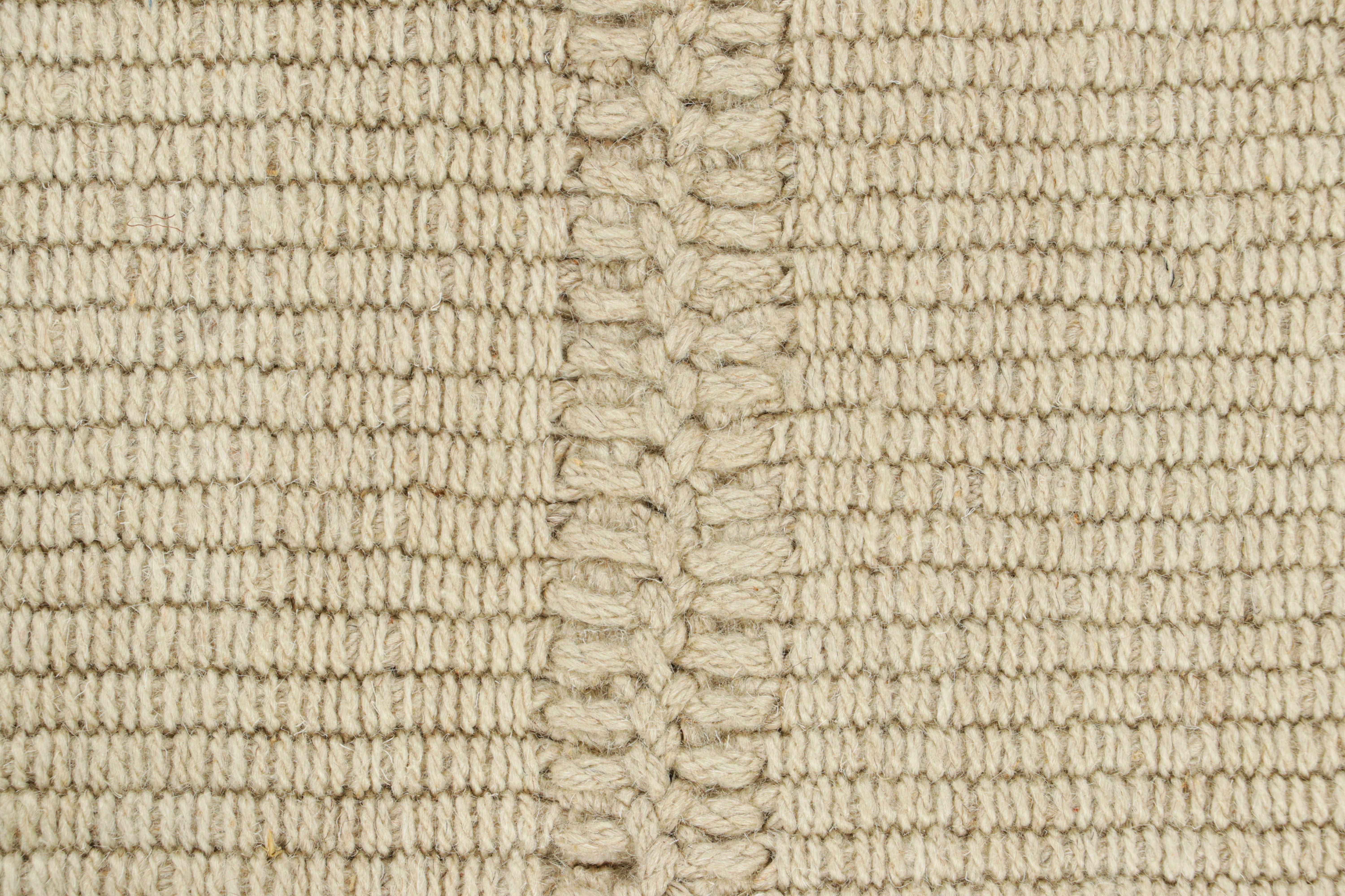 Modern Rug & Kilim’s Contemporary Kilim in Cream White Textural Stripes For Sale