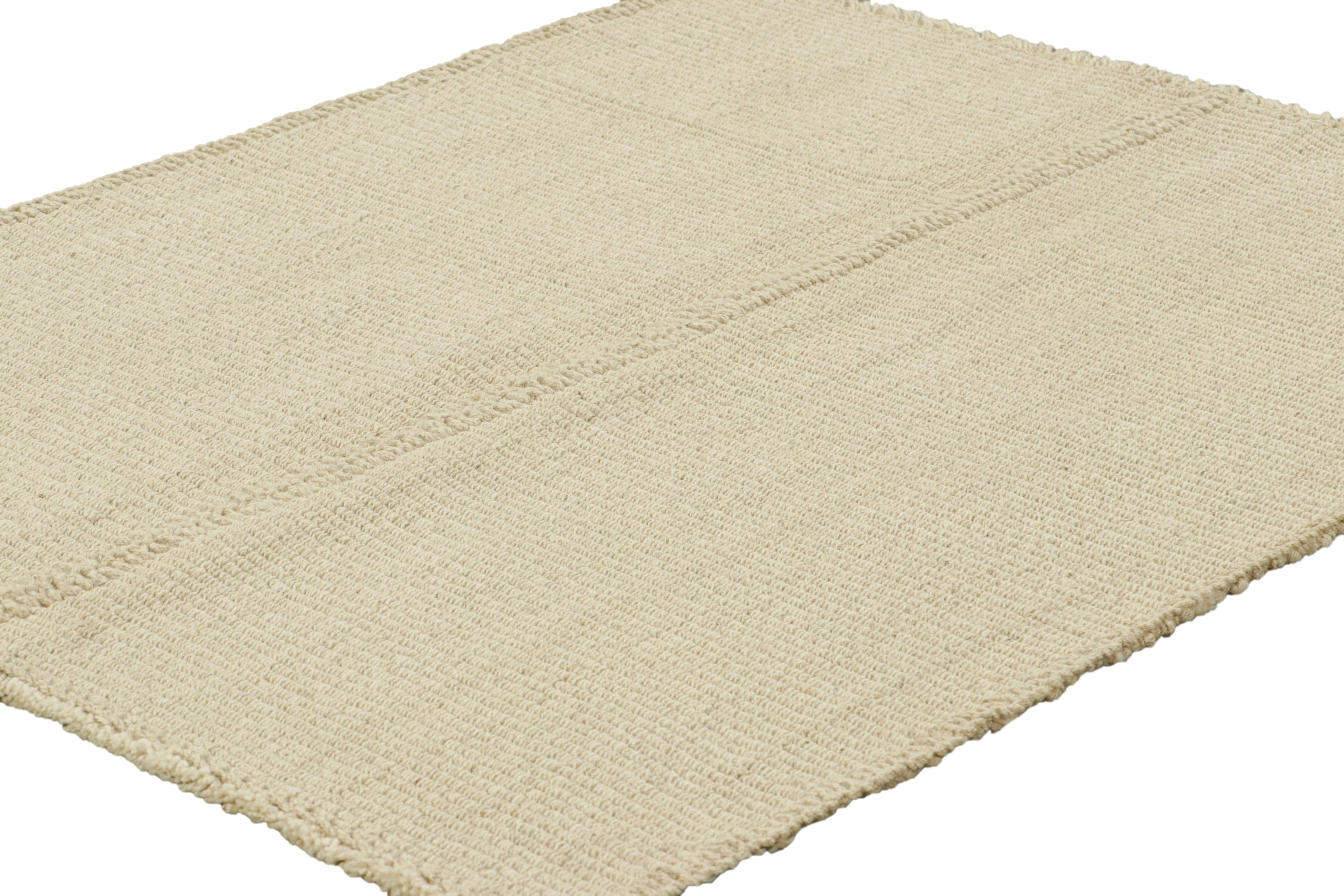 Afghan Rug & Kilim’s Contemporary Kilim in Cream White Textural Stripes For Sale