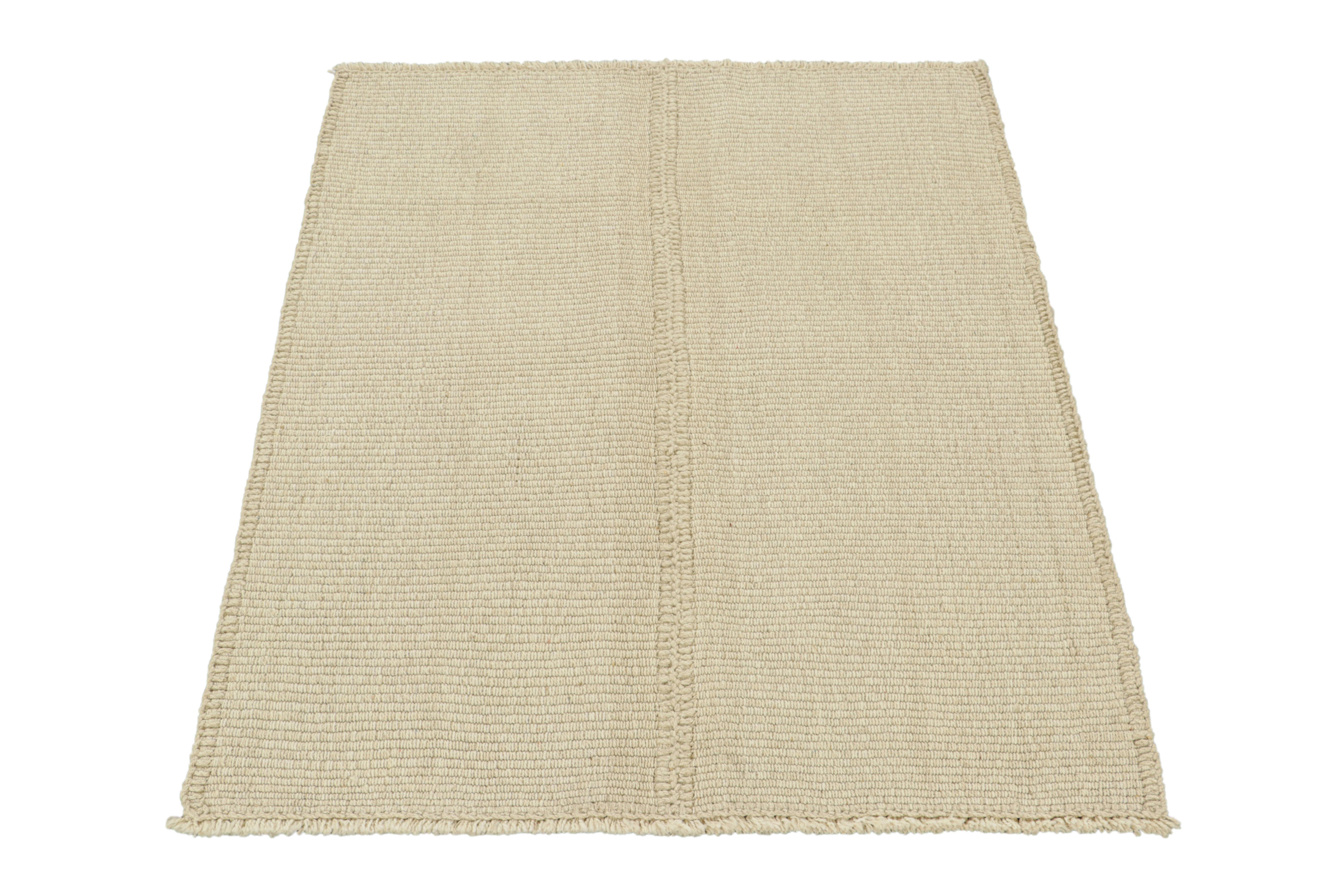 Hand-Woven Rug & Kilim’s Contemporary Kilim in Cream White Textural Stripes For Sale