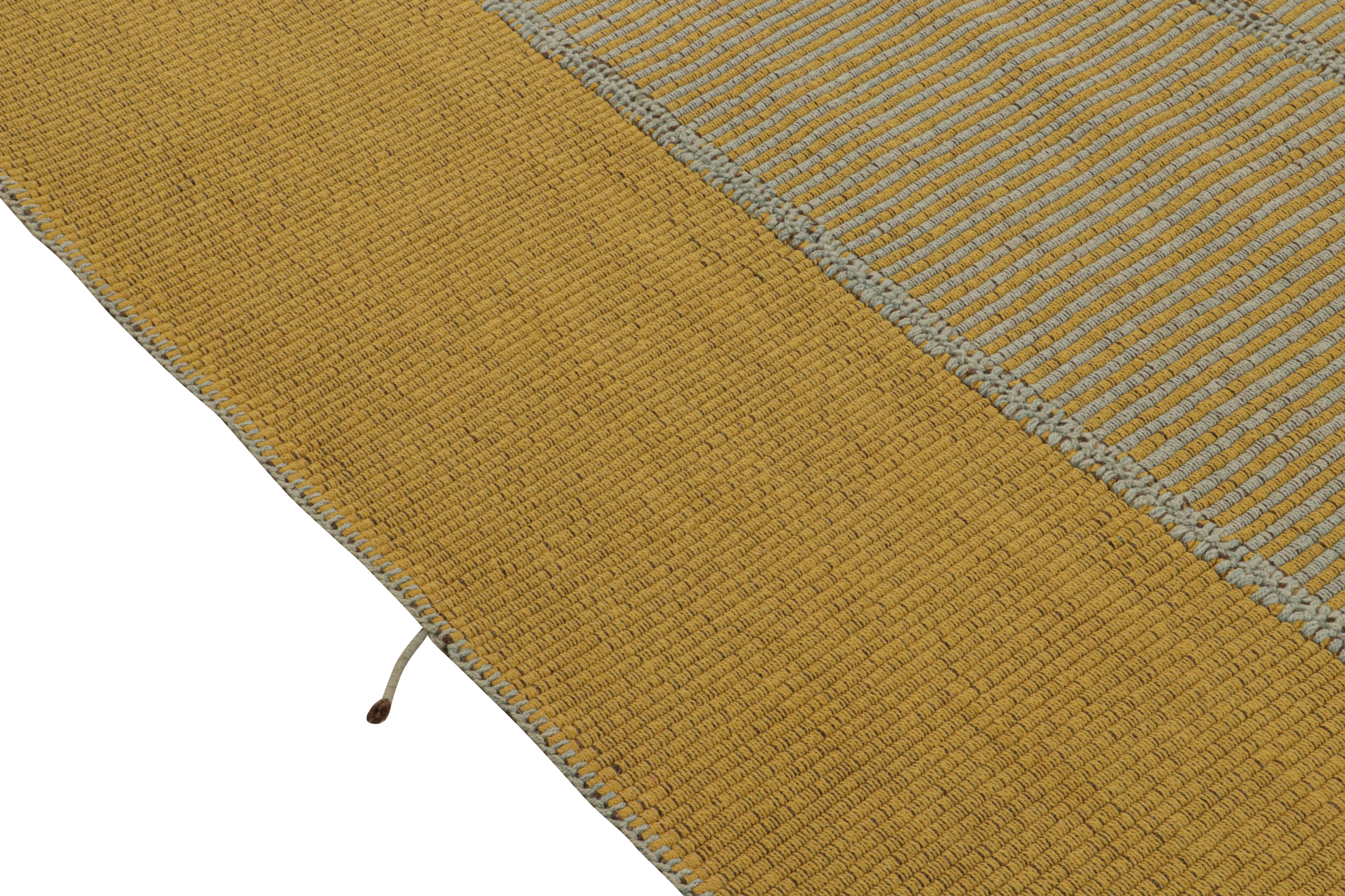 Rug & Kilim’s Contemporary Kilim in Gold and Blue Stripes In New Condition For Sale In Long Island City, NY