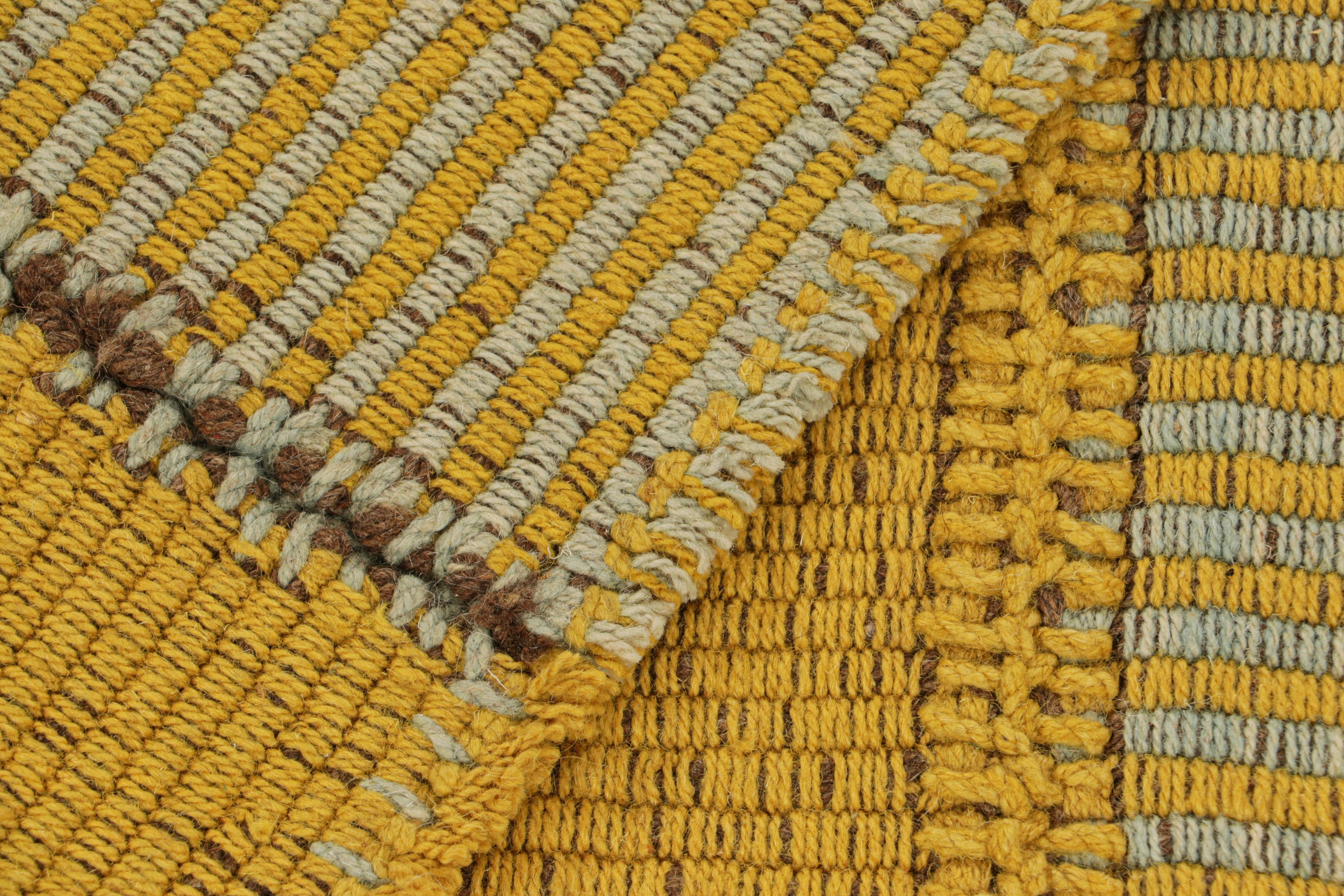 Rug & Kilim’s Contemporary Kilim in Gold and Blue Textural Stripes In New Condition For Sale In Long Island City, NY