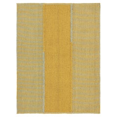 Rug & Kilim’s Contemporary Kilim in Gold and Blue Textural Stripes