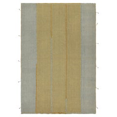 Rug & Kilim’s Contemporary Kilim in Gold and Blue with Stripes and Brown Accents