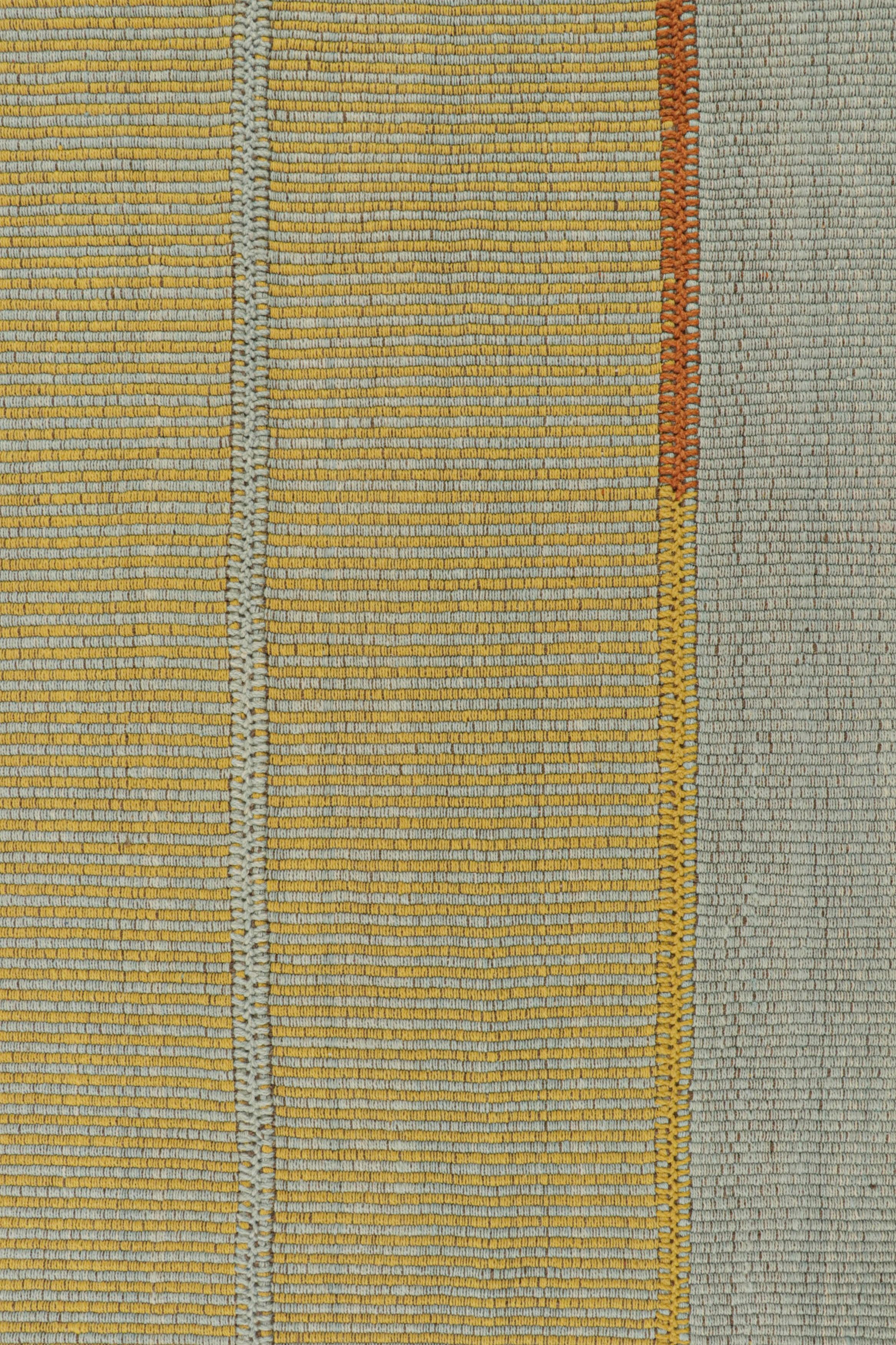 Modern Rug & Kilim’s Contemporary Kilim in Gold and Light Blue Stripes For Sale