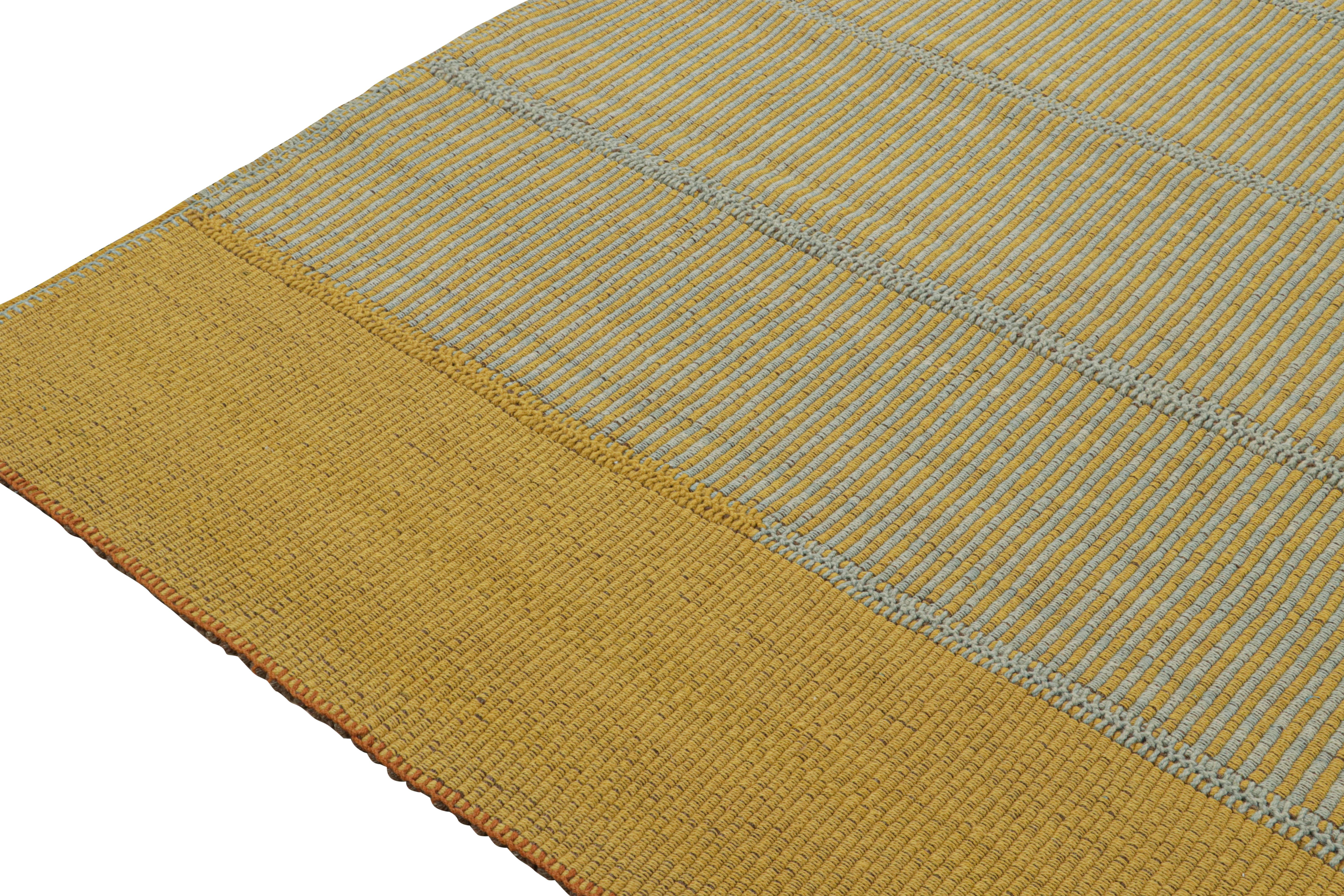 Rug & Kilim’s Contemporary Kilim in Gold and Light Blue Stripes In New Condition For Sale In Long Island City, NY
