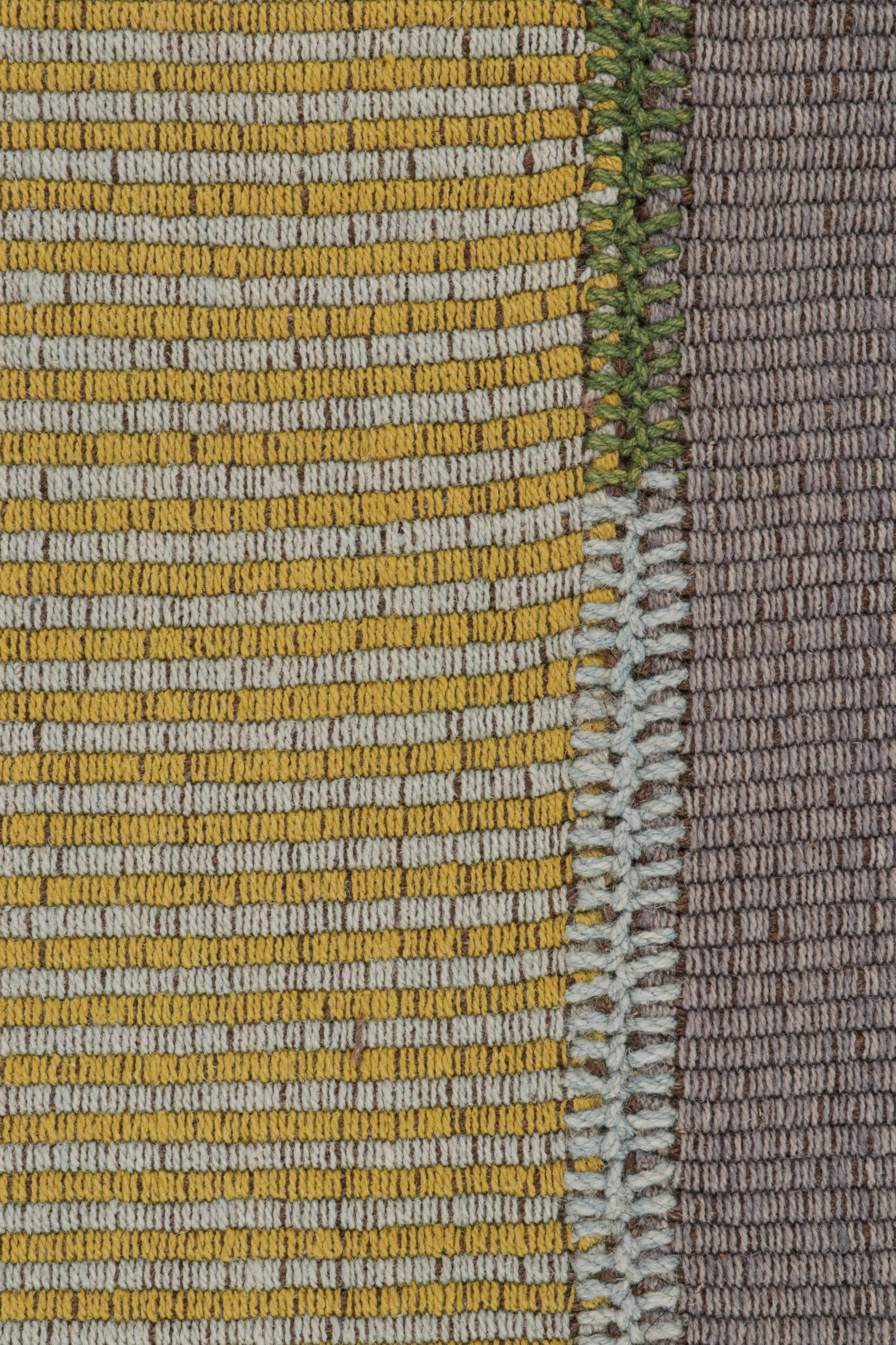 Modern Rug & Kilim’s Contemporary Kilim in Gold, Gray & Green For Sale