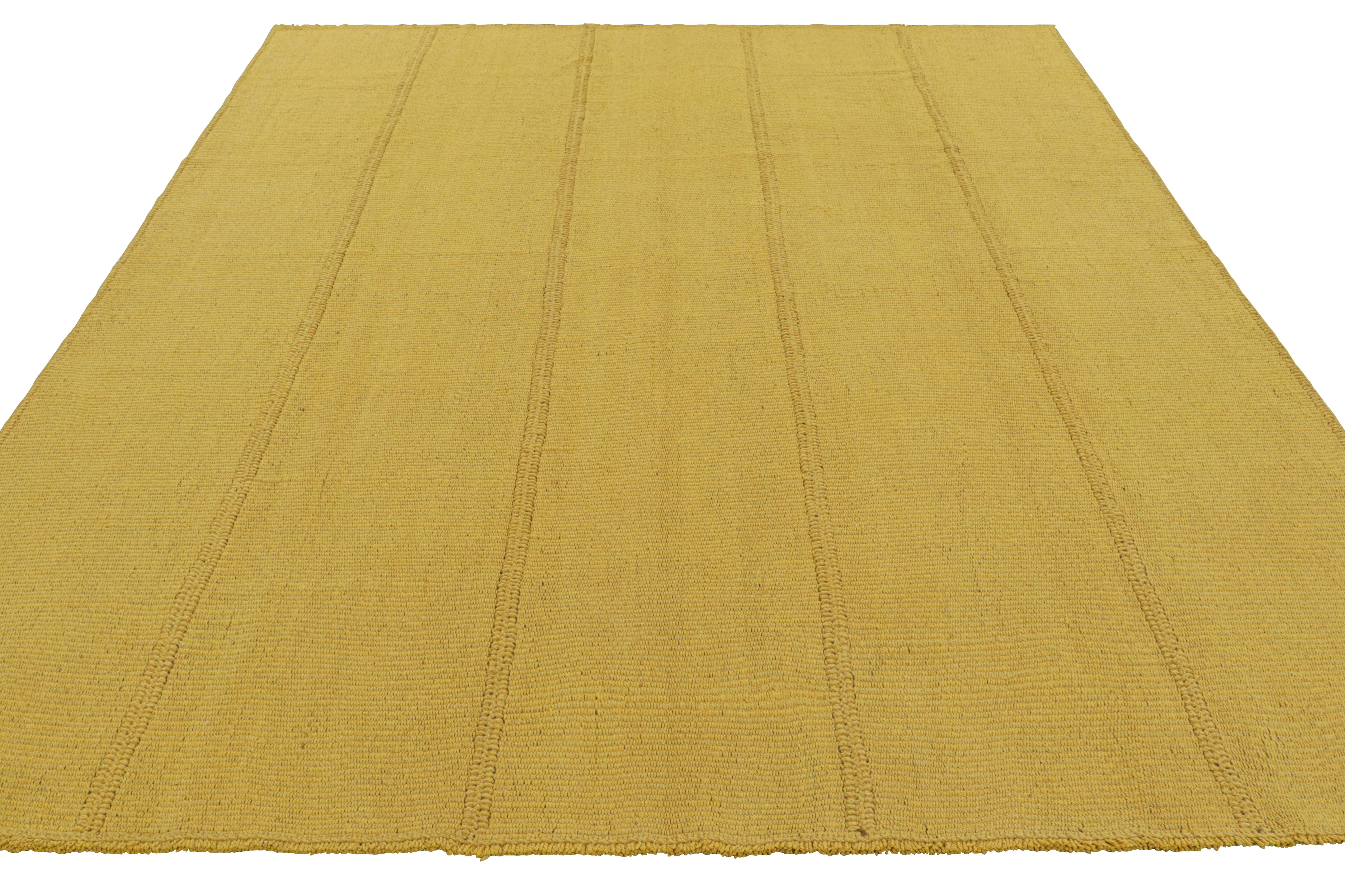 Hand-Woven Rug & Kilim’s Contemporary Kilim in Gold Textural Stripes For Sale