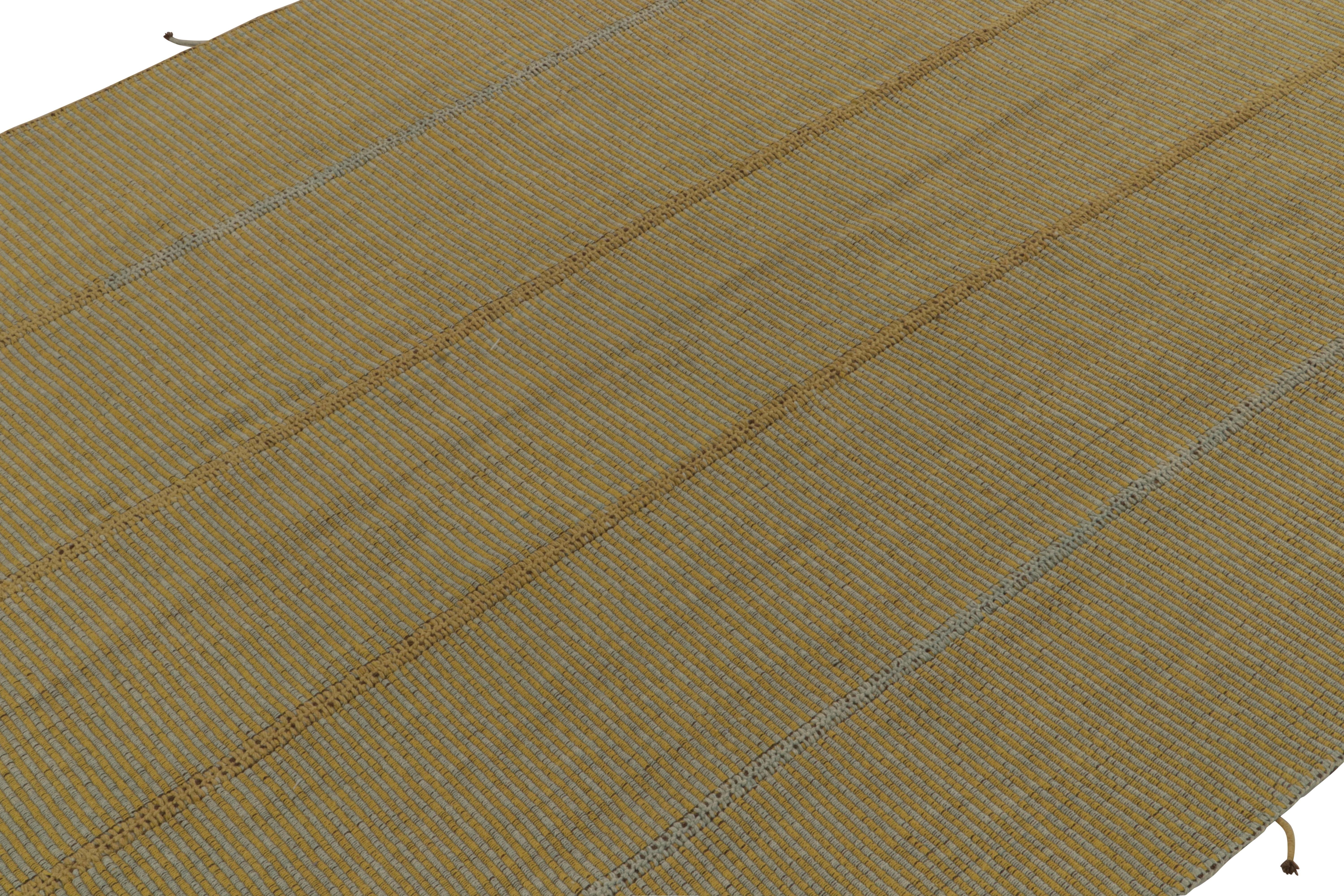 Hand-Knotted Rug & Kilim’s Contemporary Kilim in Golden-Yellow with Blue Stripes & Accents For Sale