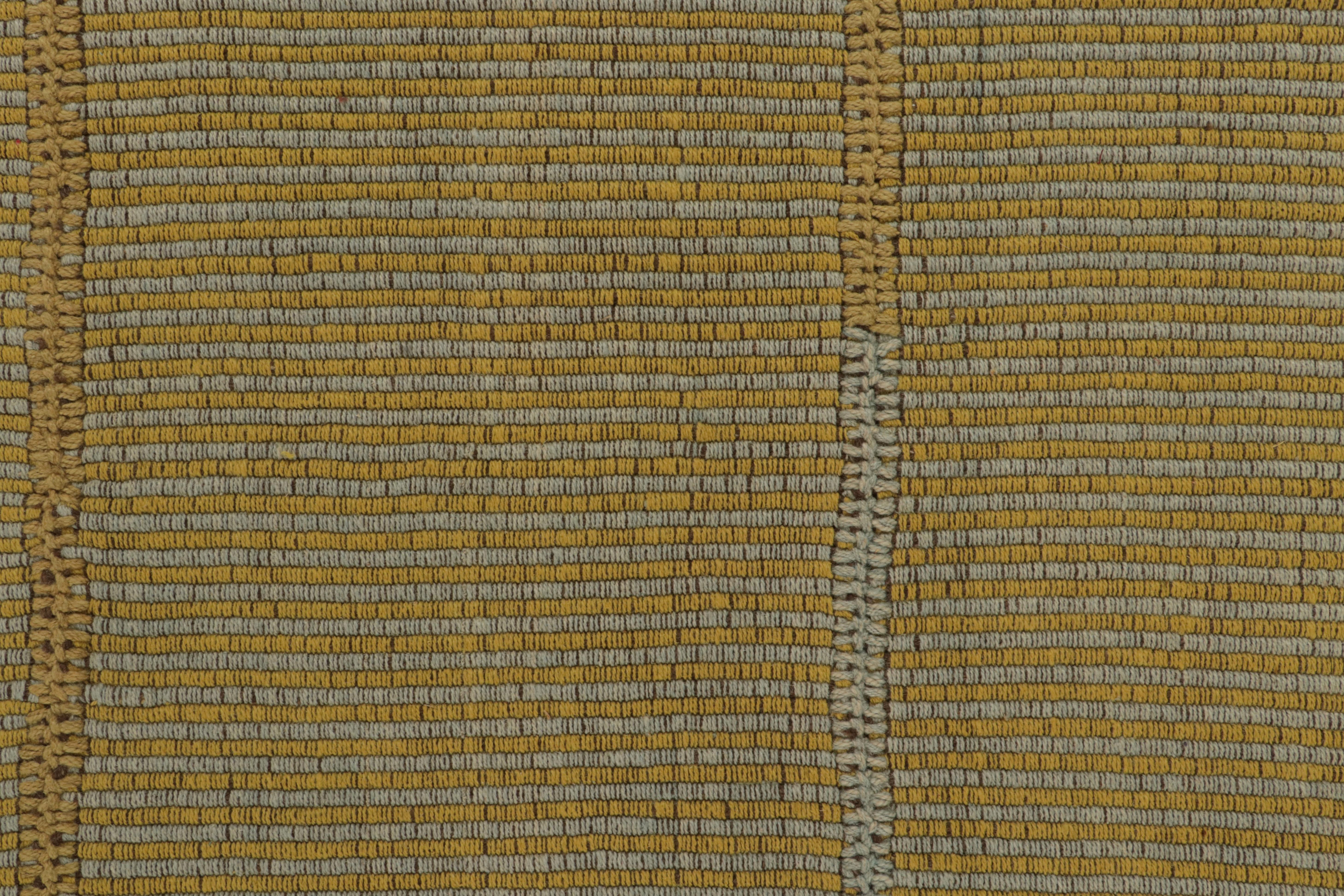 Wool Rug & Kilim’s Contemporary Kilim in Golden-Yellow with Blue Stripes & Accents For Sale