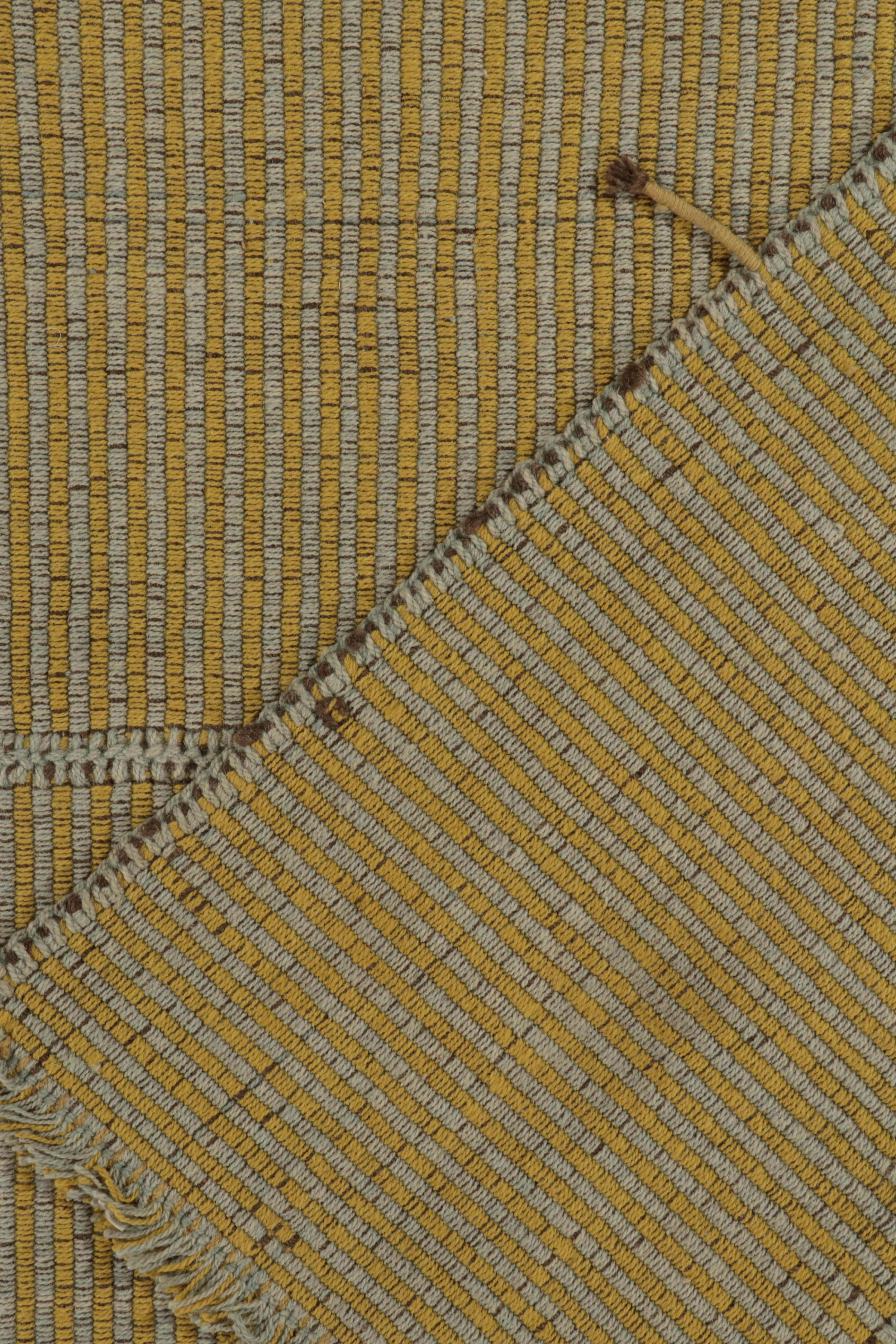 Rug & Kilim’s Contemporary Kilim in Golden-Yellow with Blue Stripes & Accents For Sale 1