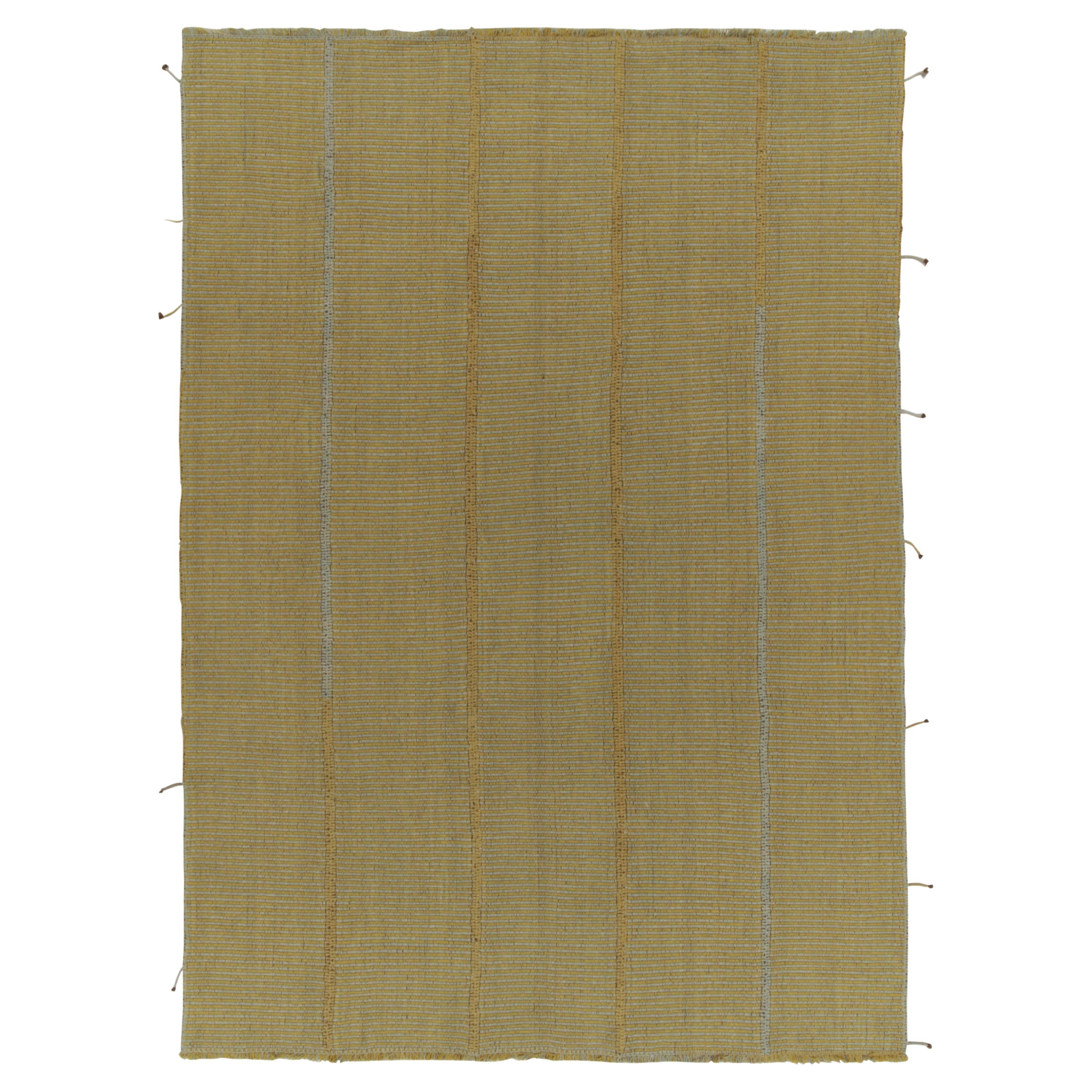 Rug & Kilim’s Contemporary Kilim in Golden-Yellow with Blue Stripes & Accents