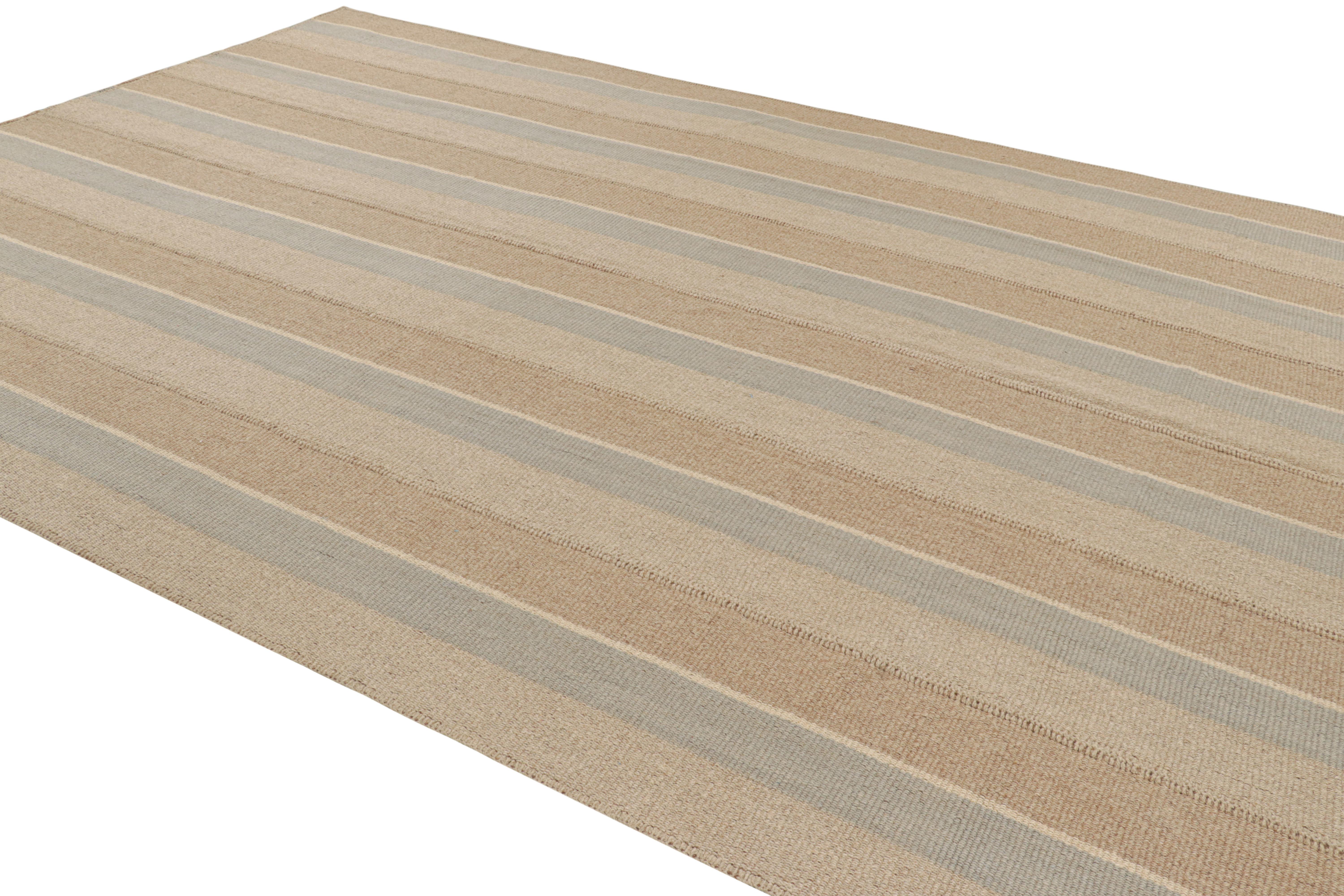 Afghan Rug & Kilim’s Contemporary Kilim in Gray and Beige-Brown Textural Stripes  For Sale