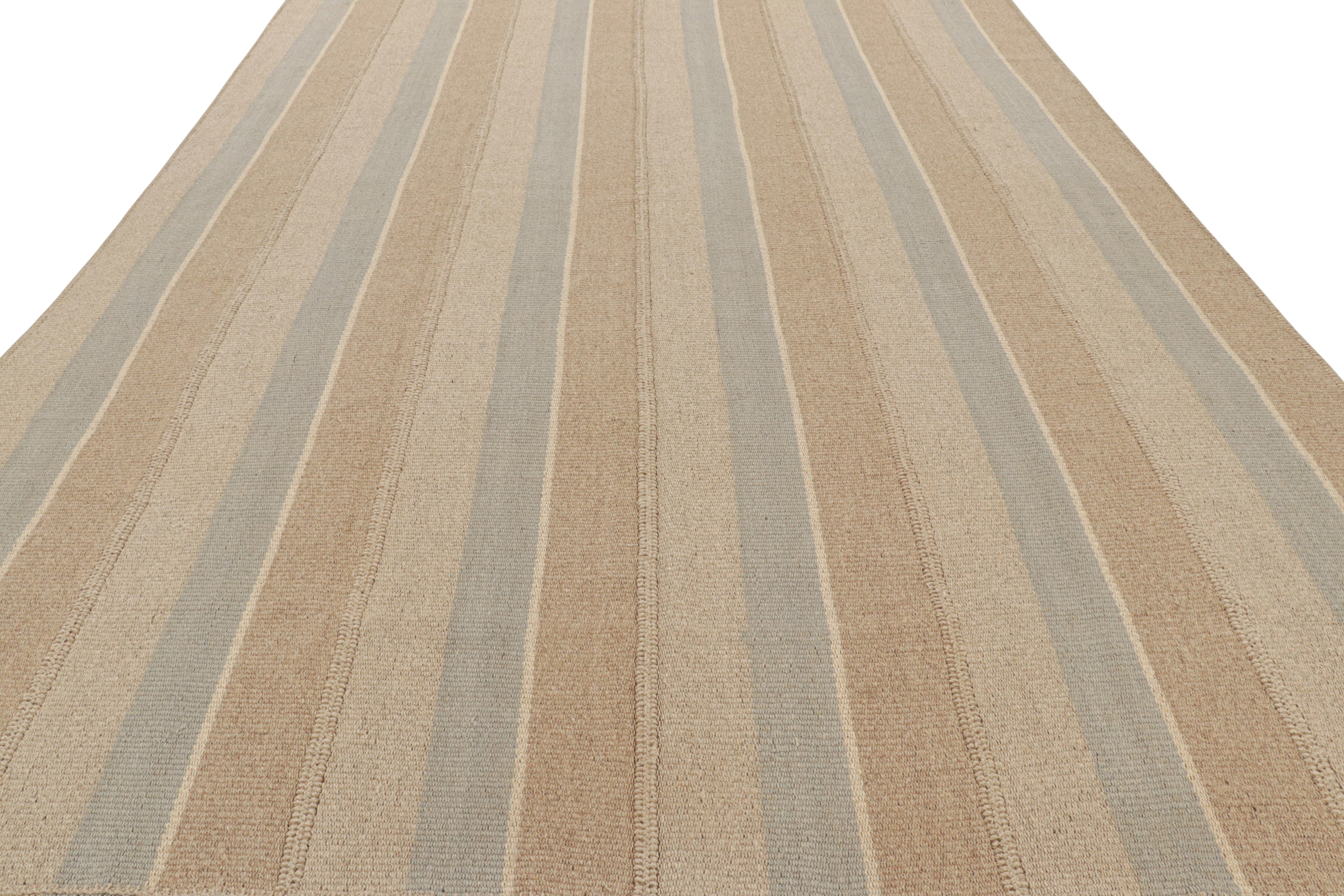 Hand-Woven Rug & Kilim’s Contemporary Kilim in Gray and Beige-Brown Textural Stripes  For Sale