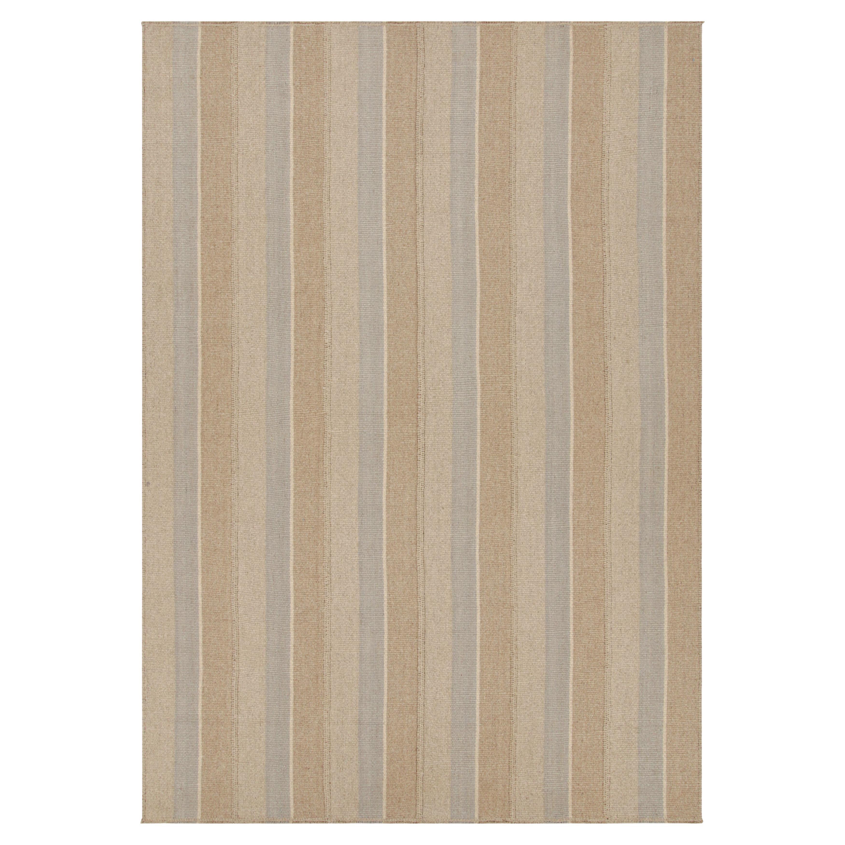 Rug & Kilim's Contemporary Kilim in Gray and Beige-Brown Textural Stripes (Kilim contemporain à rayures texturées gris et beige-brun) 