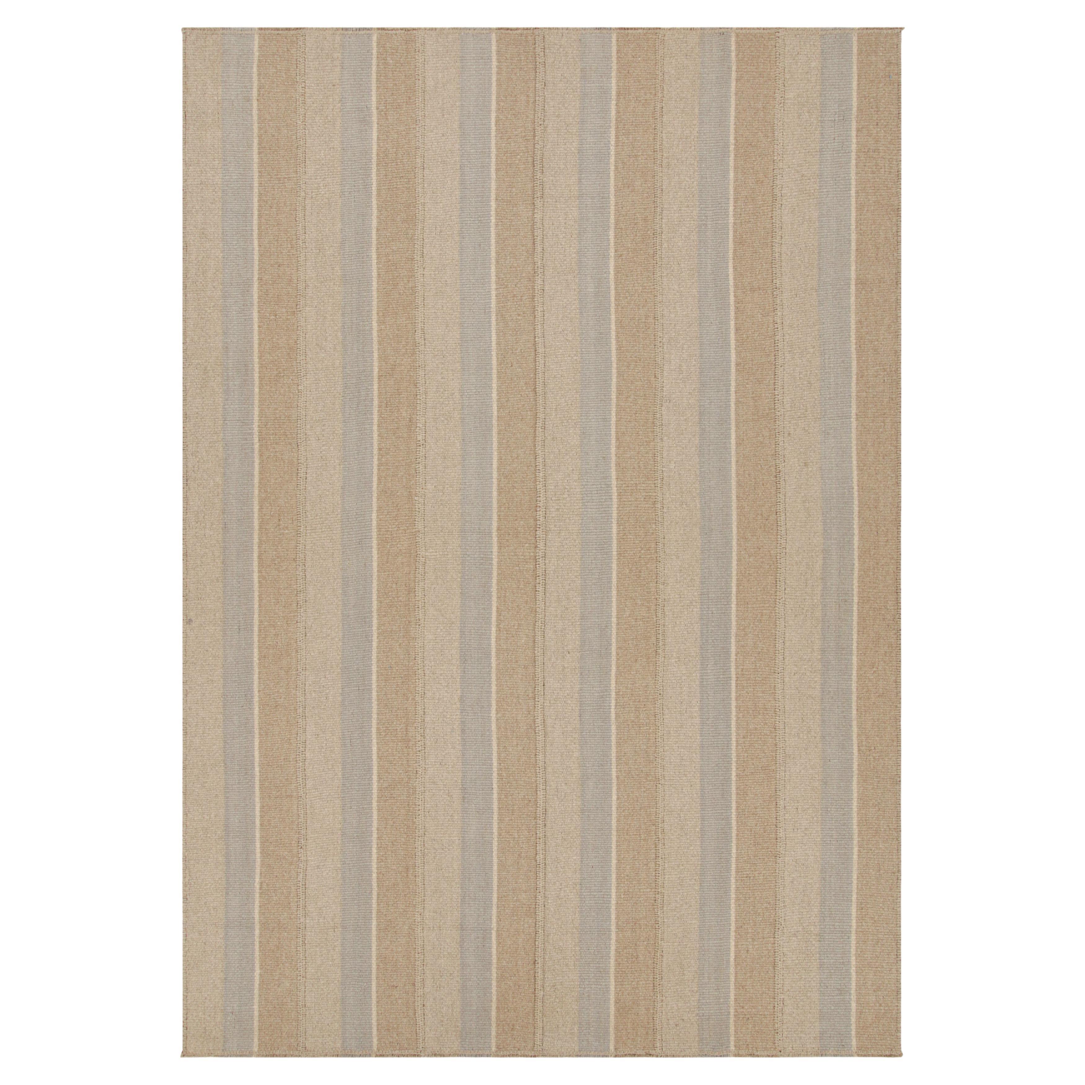 Rug & Kilim's Contemporary Kilim in Grau und Beige-Braun mit Strukturstreifen im Angebot