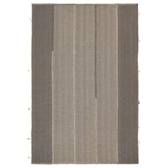 Rug & Kilim’s Contemporary Kilim in Gray and Beige Stripes with Brown Accents