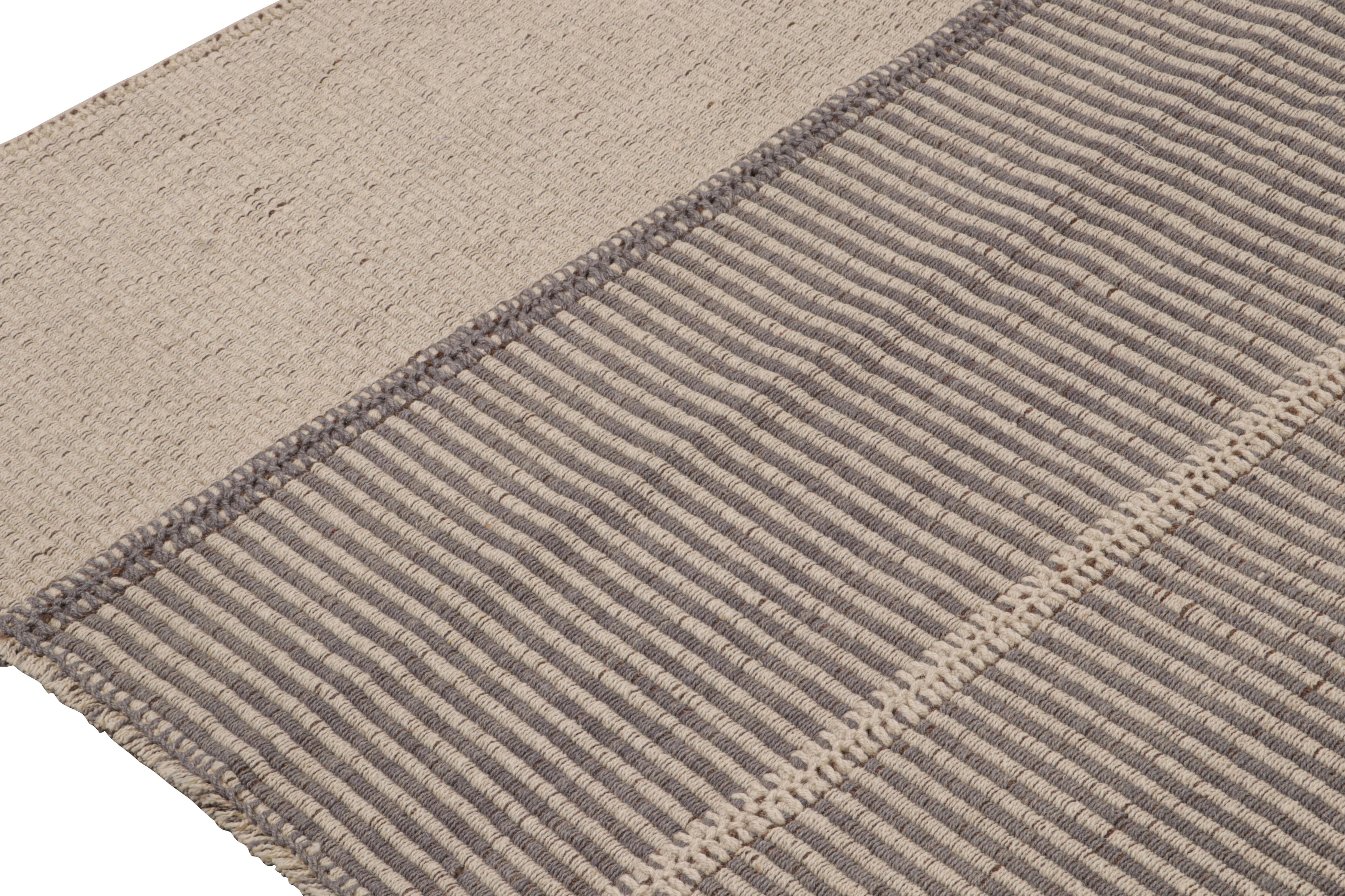 Rug & Kilim’s Contemporary Kilim in Gray and Beige with Stripes & Brown Accents In New Condition For Sale In Long Island City, NY