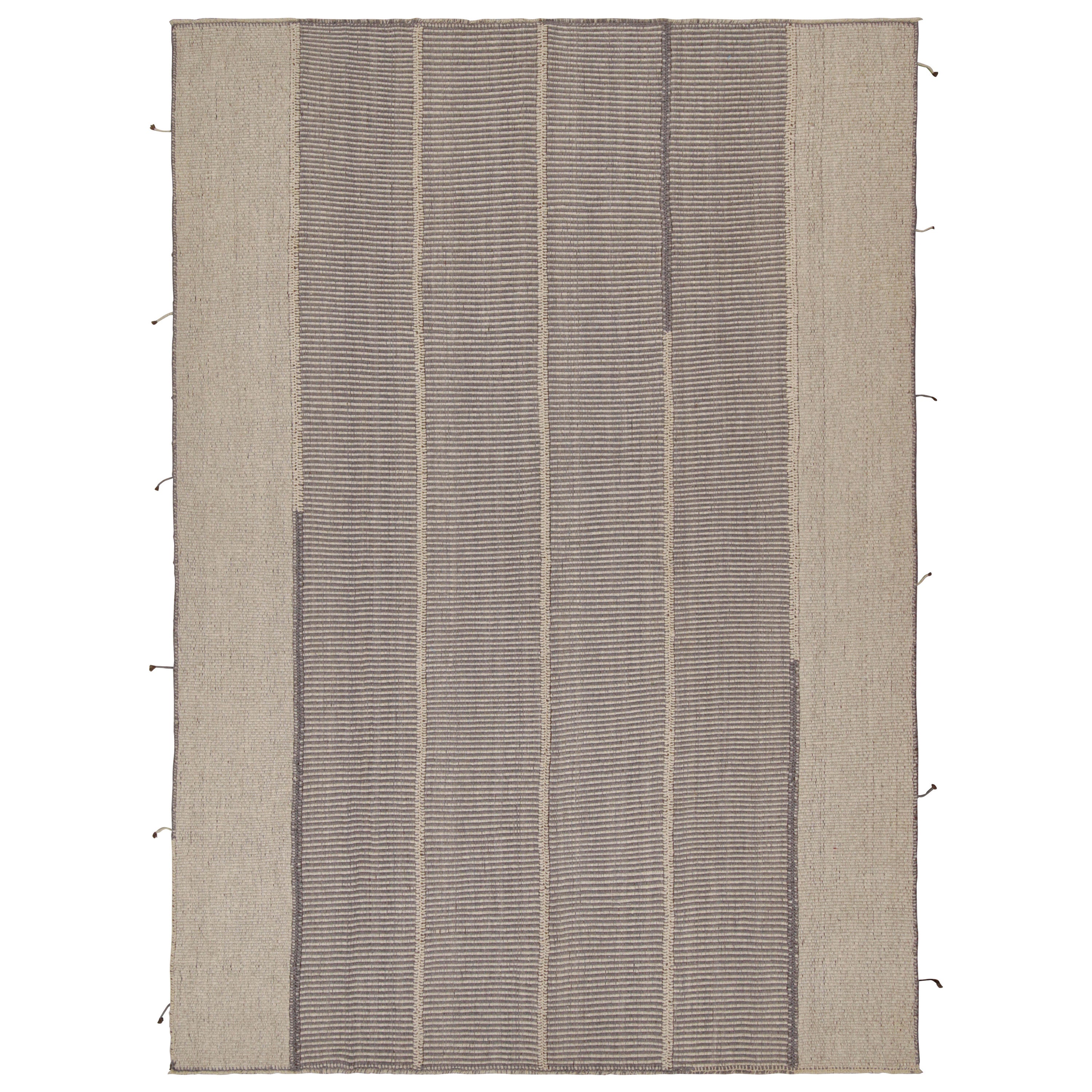 Rug & Kilim’s Contemporary Kilim in Gray and Beige with Stripes & Brown Accents